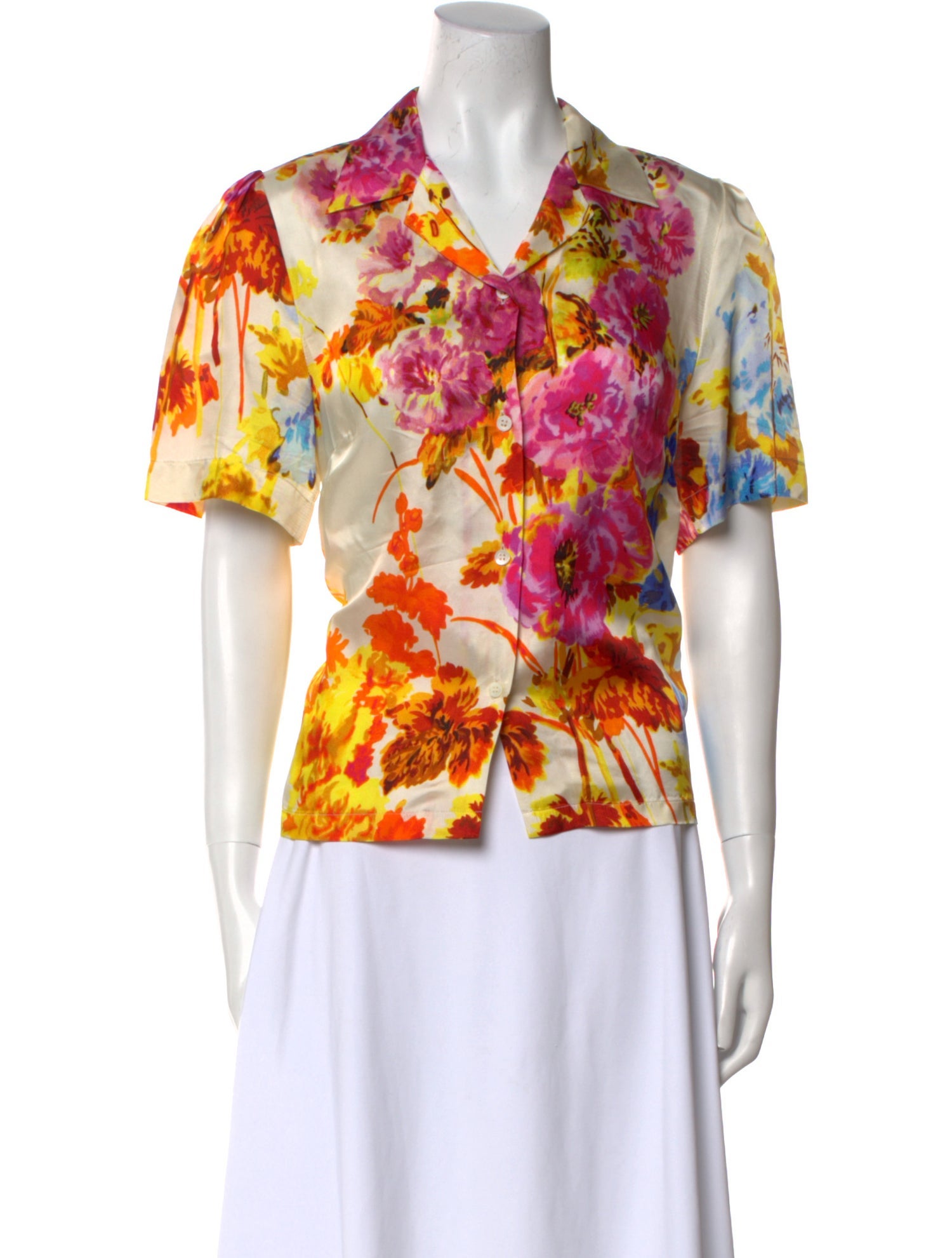 Dries Van Noten Floral Print Short Sleeve Button-Up Top