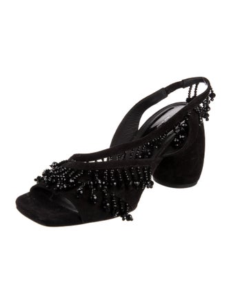 Dries Van Noten Suede Beaded Accents Slingback Sandals