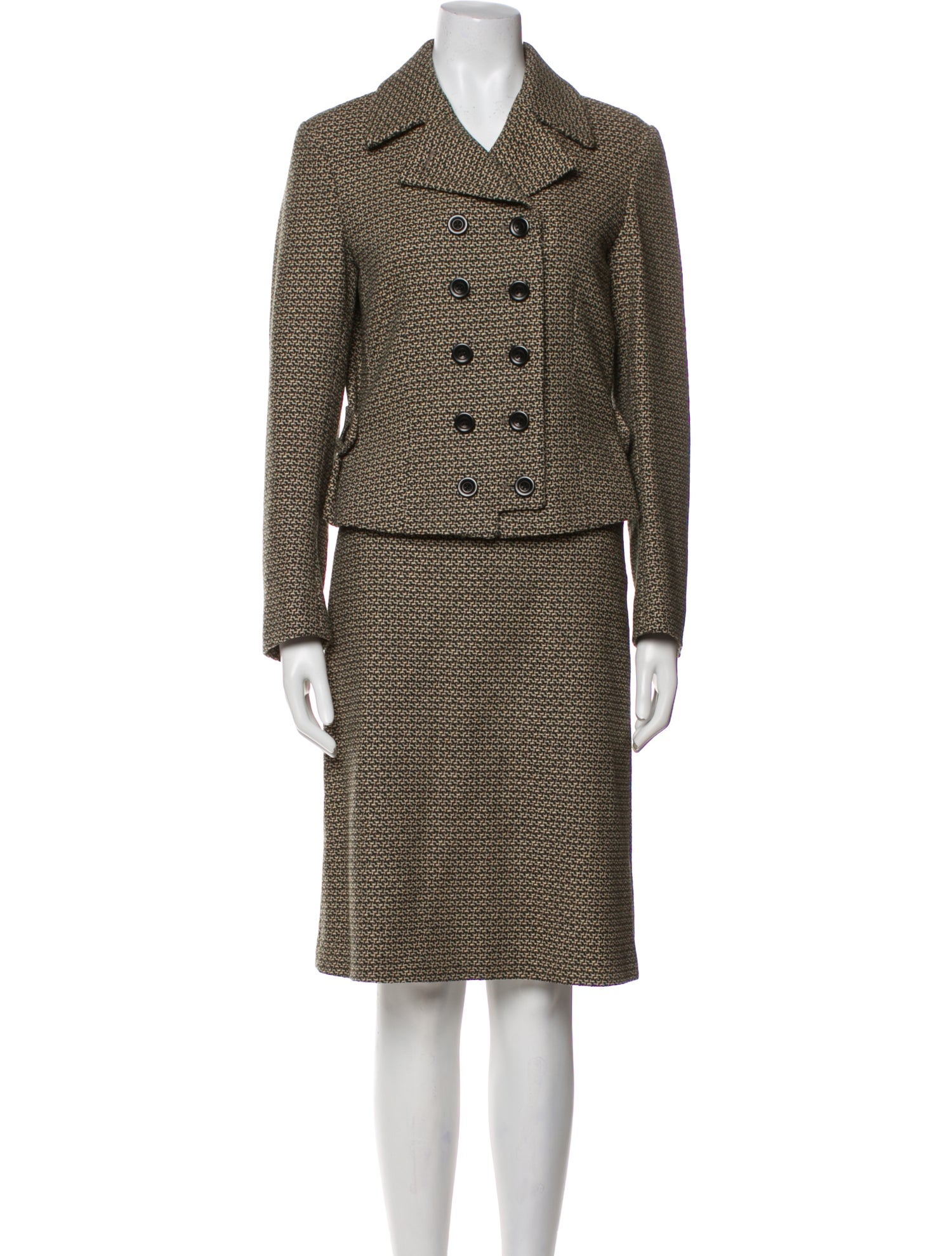 Dries Van Noten Wool Tweed Pattern Skirt Suit