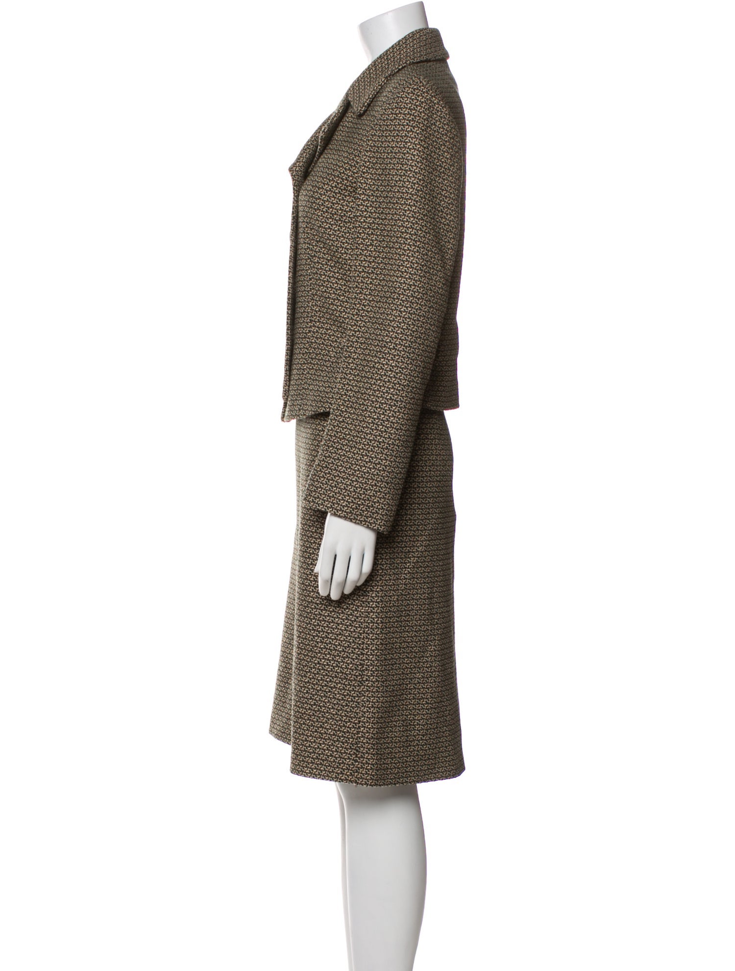 Dries Van Noten Wool Tweed Pattern Skirt Suit