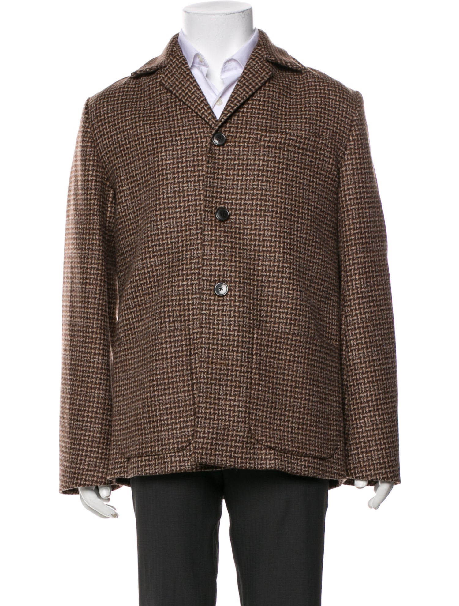 Dries Van Noten Wool Tweed Pattern Peacoat