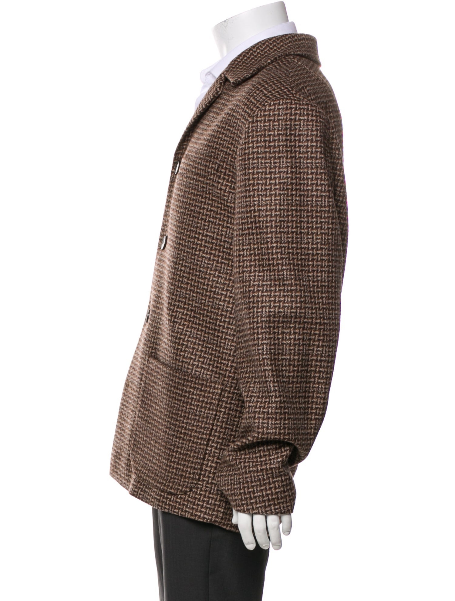 Dries Van Noten Wool Tweed Pattern Peacoat