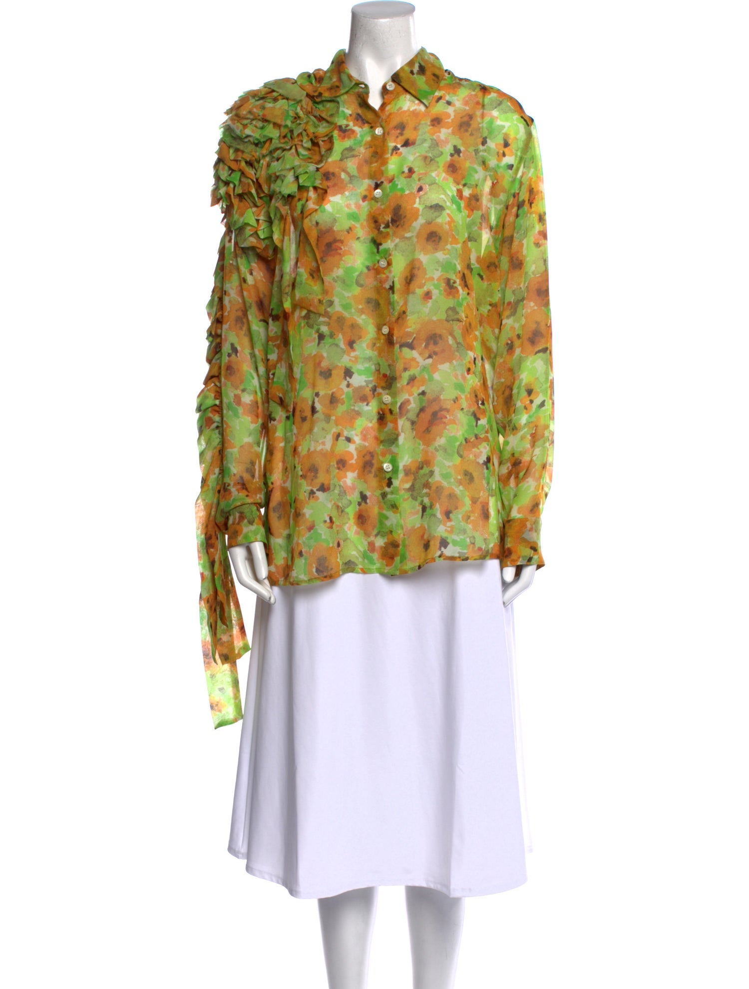 Dries Van Noten Floral Print Long Sleeve Button-Up Top