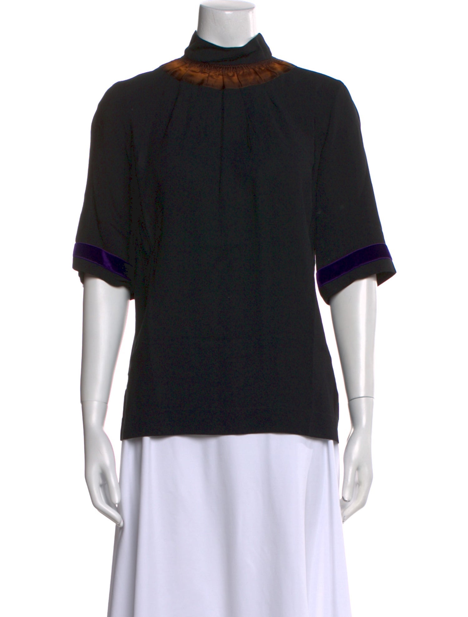 Dries Van Noten Mock Neck Short Sleeve Blouse