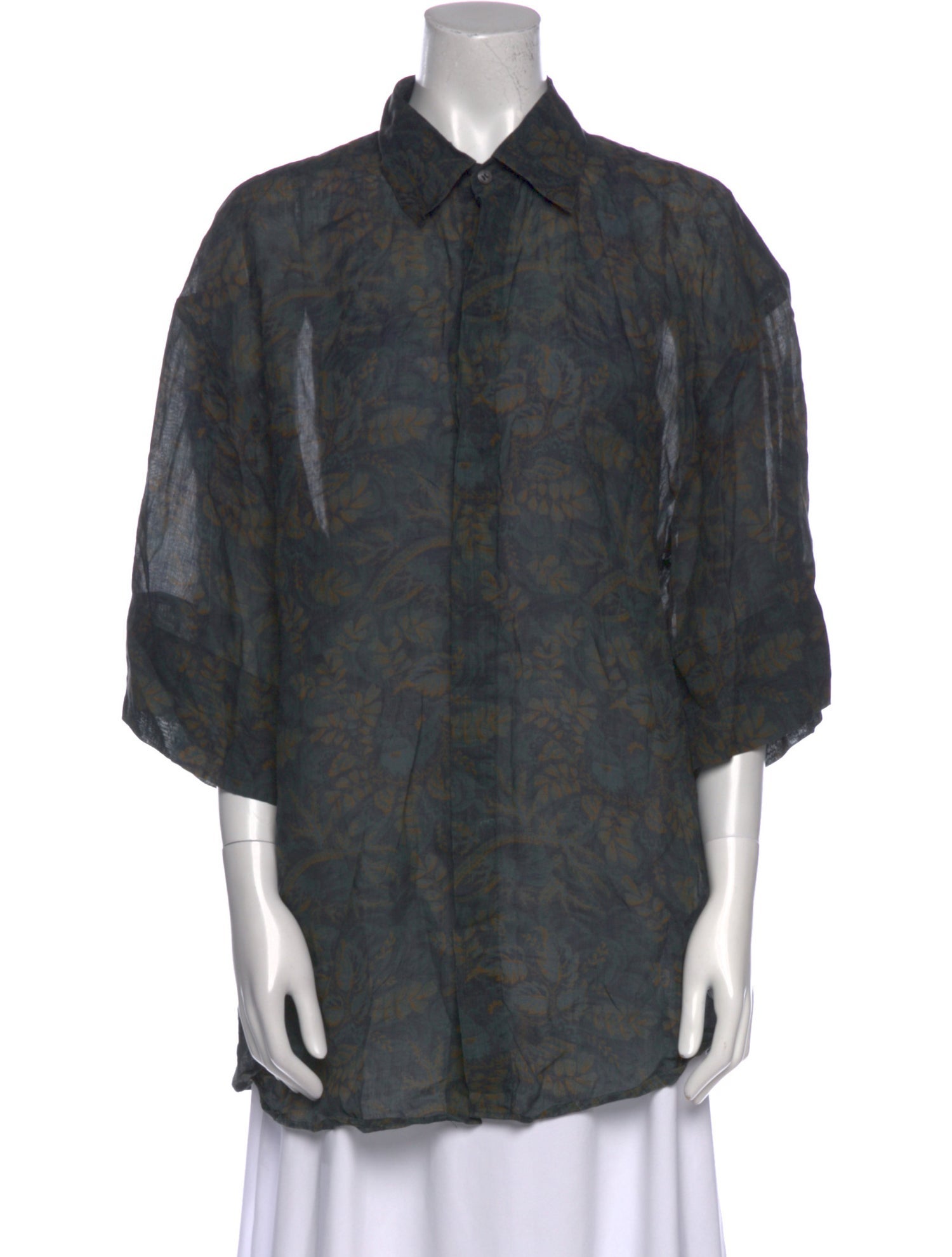 Dries Van Noten Printed Three-Quarter Sleeve Button-Up Top
