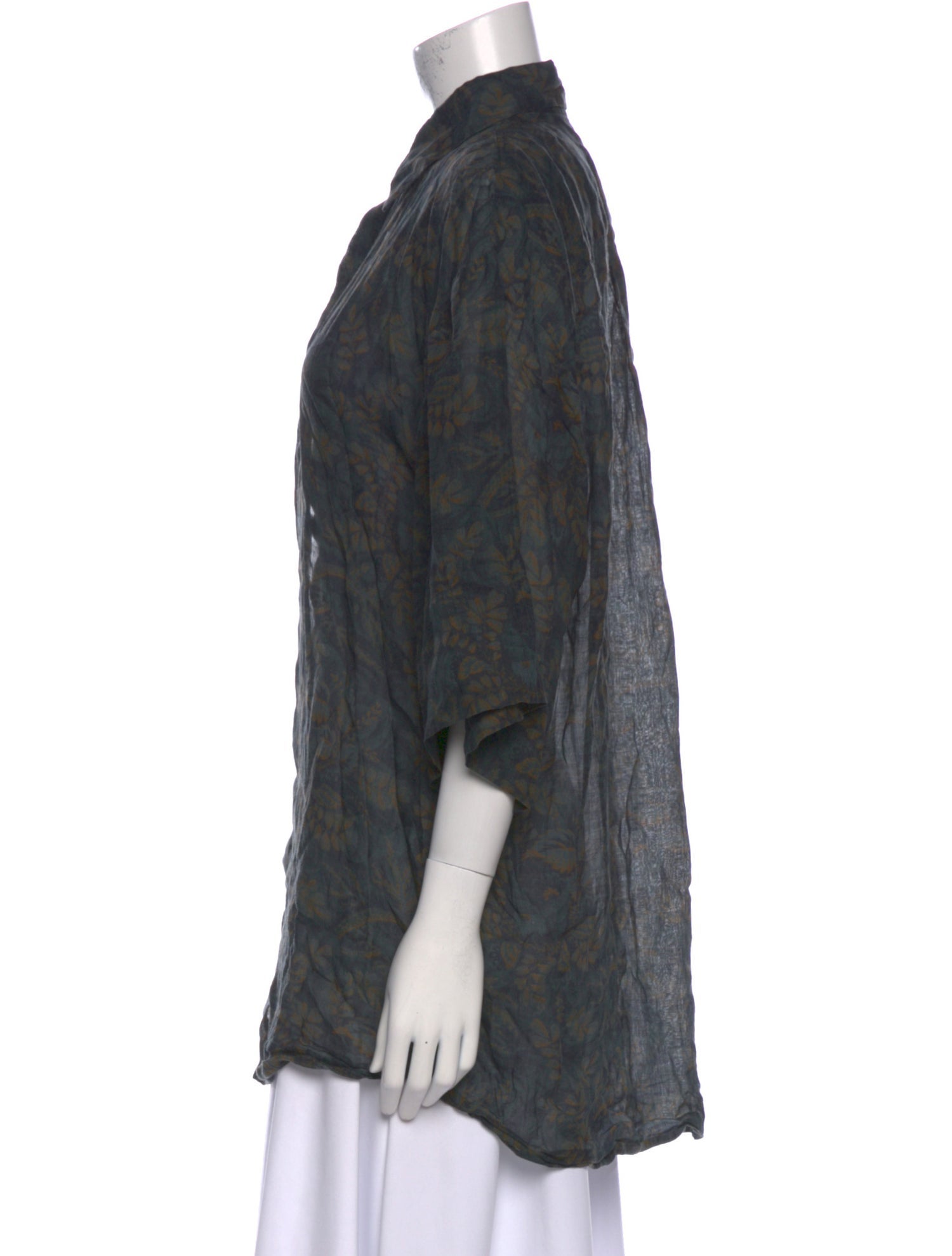 Dries Van Noten Printed Three-Quarter Sleeve Button-Up Top