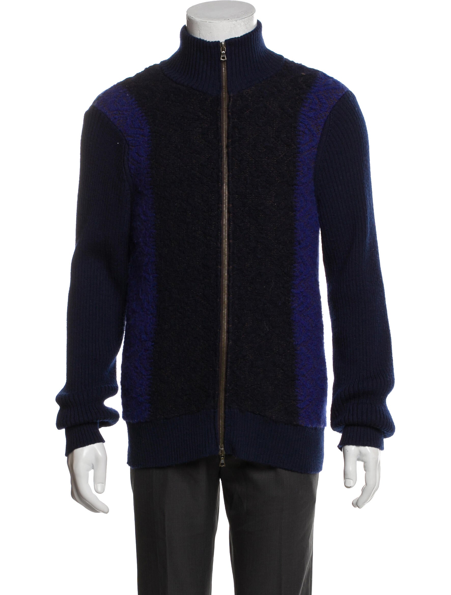 Dries Van Noten Wool Colorblock Pattern Cardigan