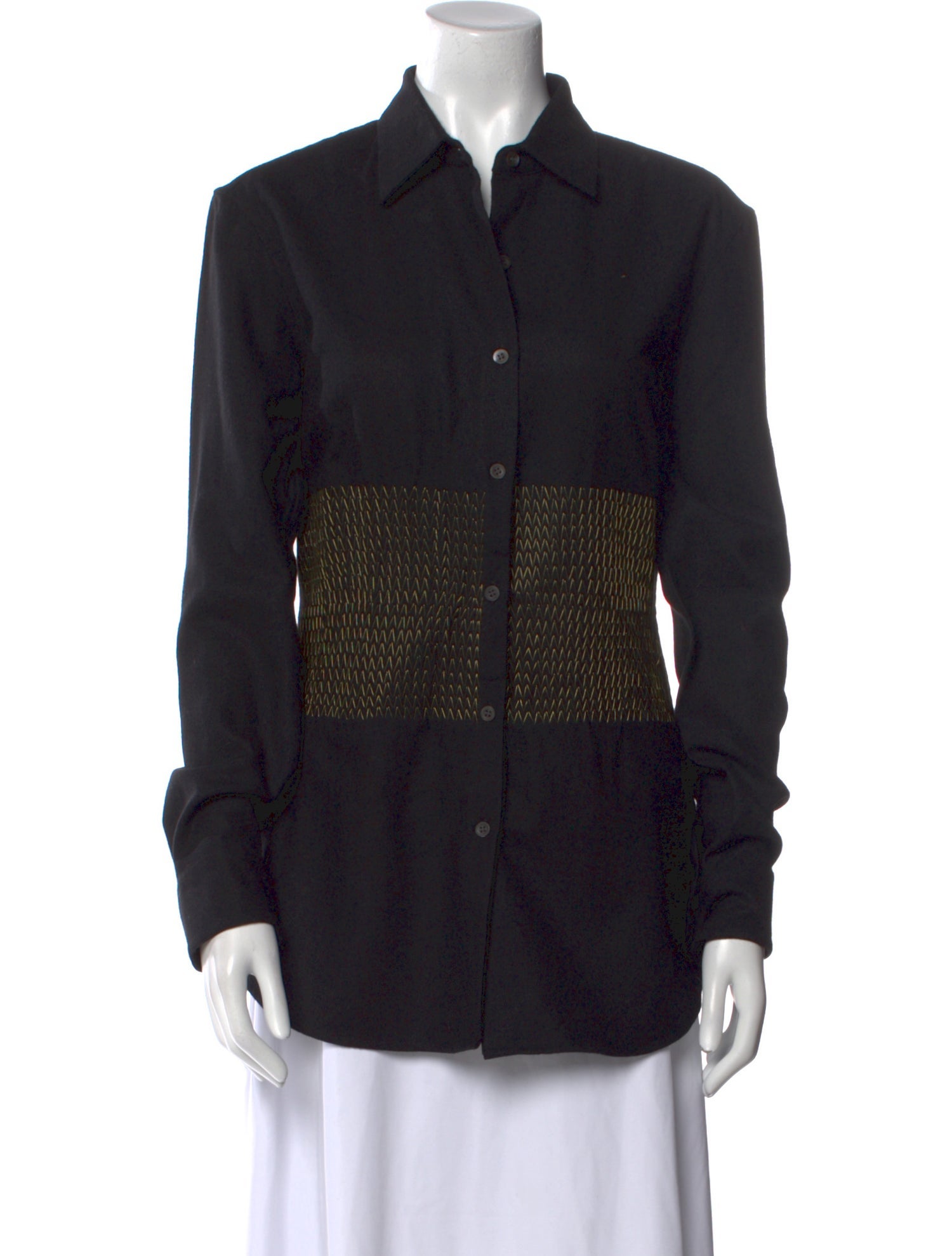 Dries Van Noten Wool Long Sleeve Button-Up Top