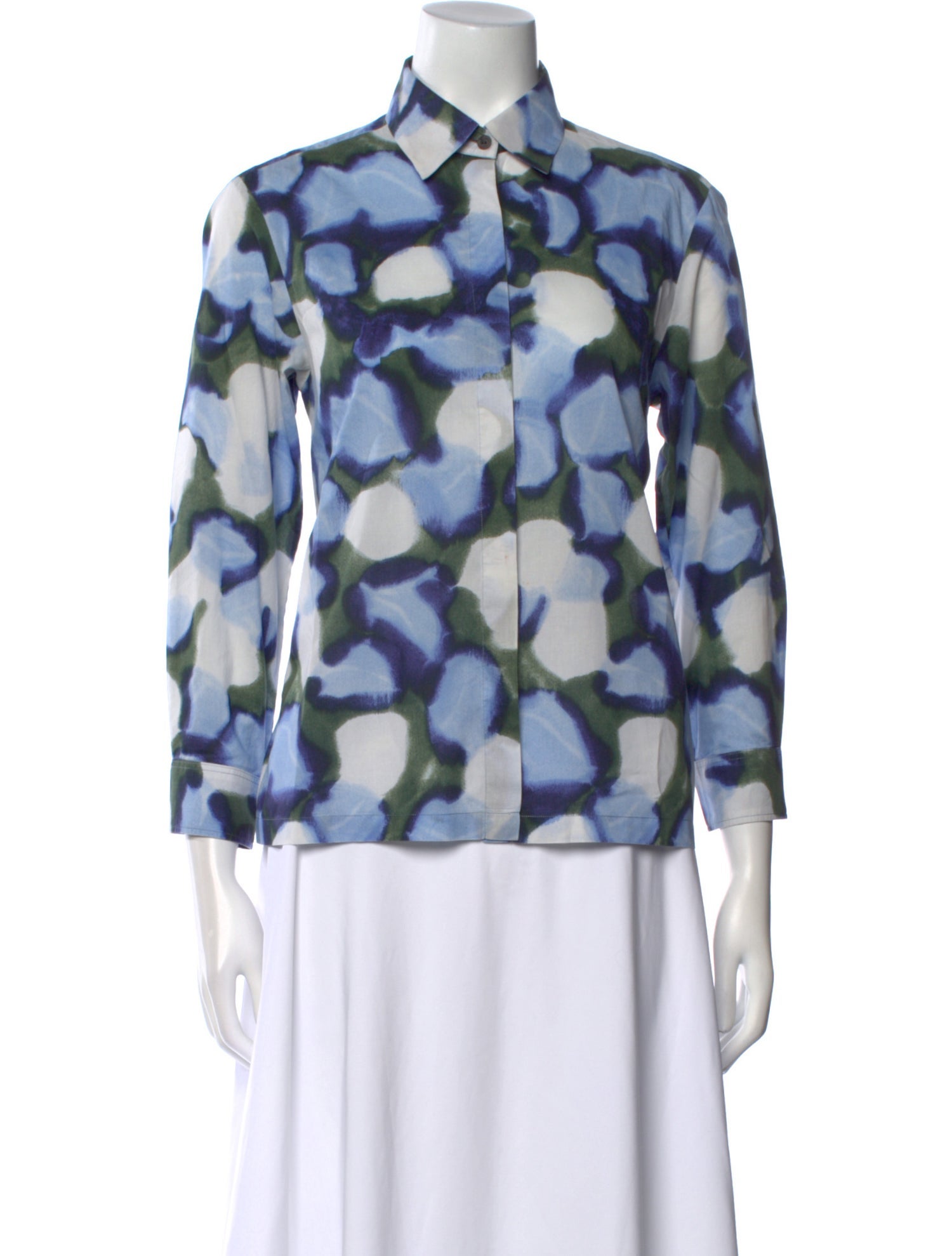 Dries Van Noten Printed Three-Quarter Sleeve Button-Up Top