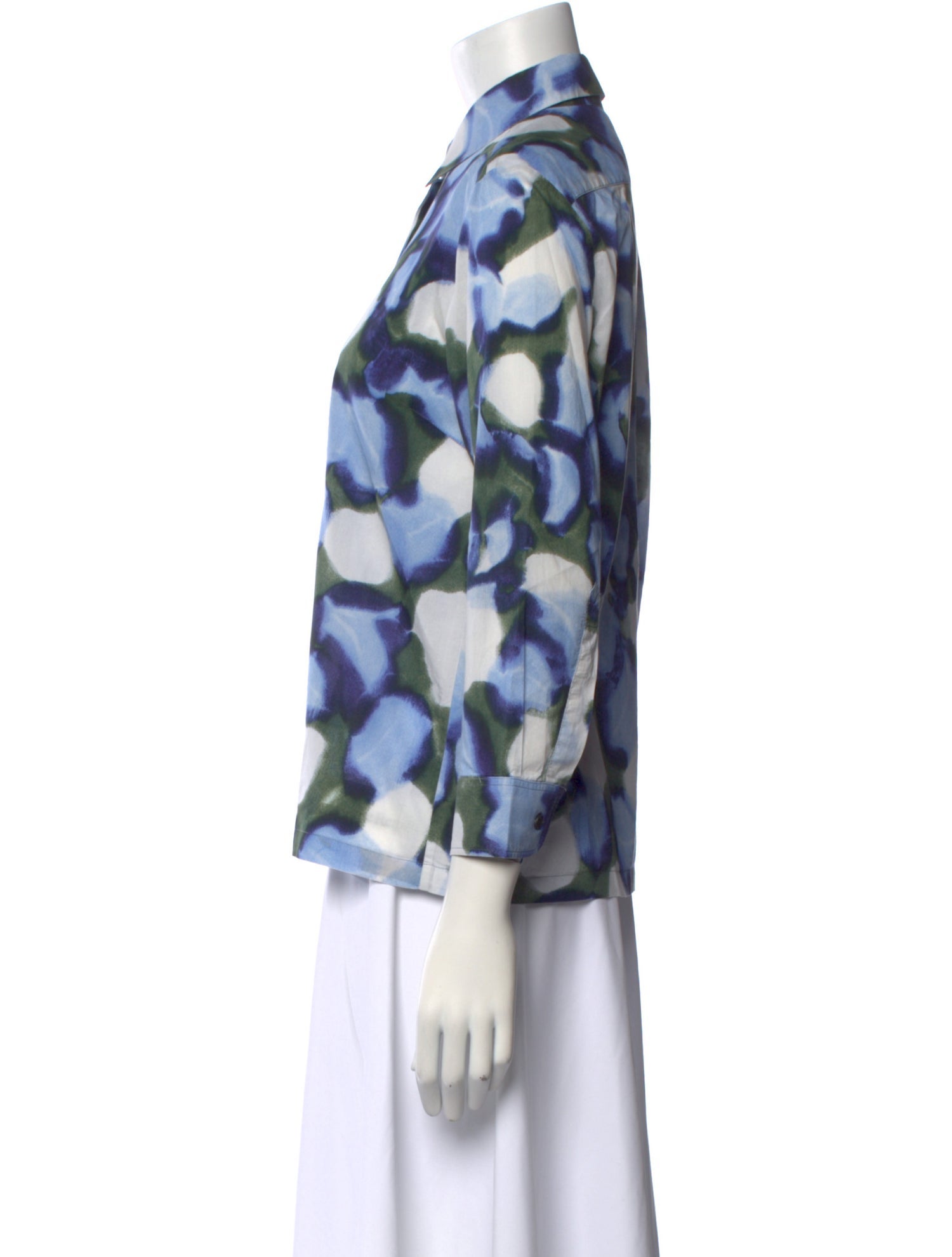 Dries Van Noten Printed Three-Quarter Sleeve Button-Up Top