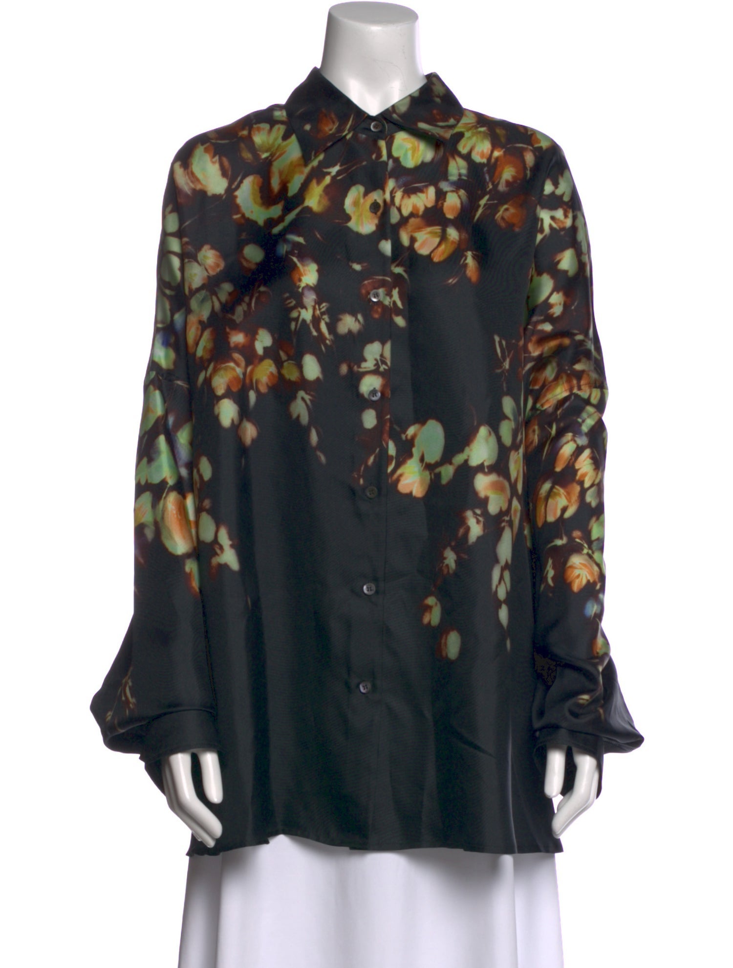 Dries Van Noten Silk Floral Print Button-Up Top
