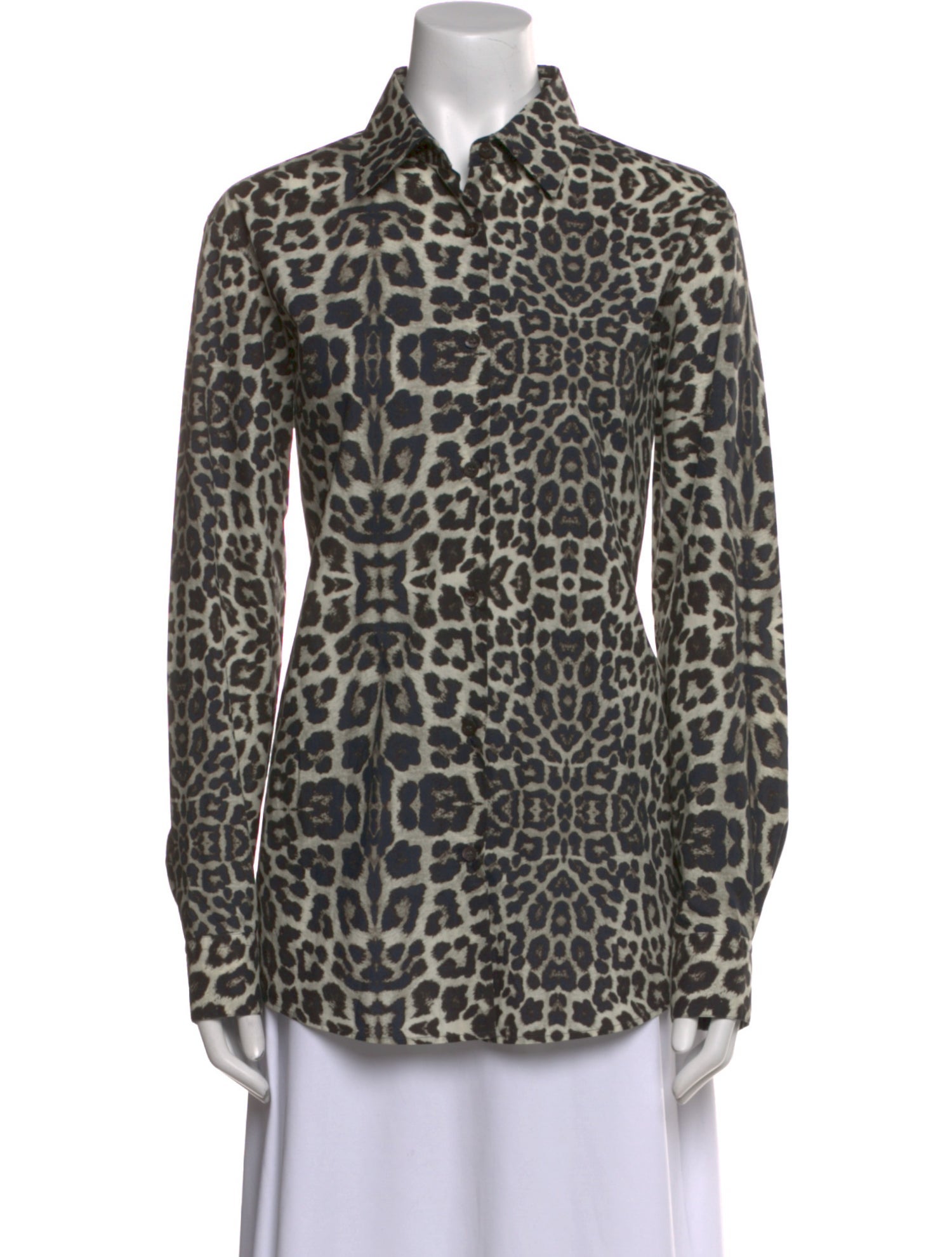 Dries Van Noten Animal Print Long Sleeve Button-Up Top