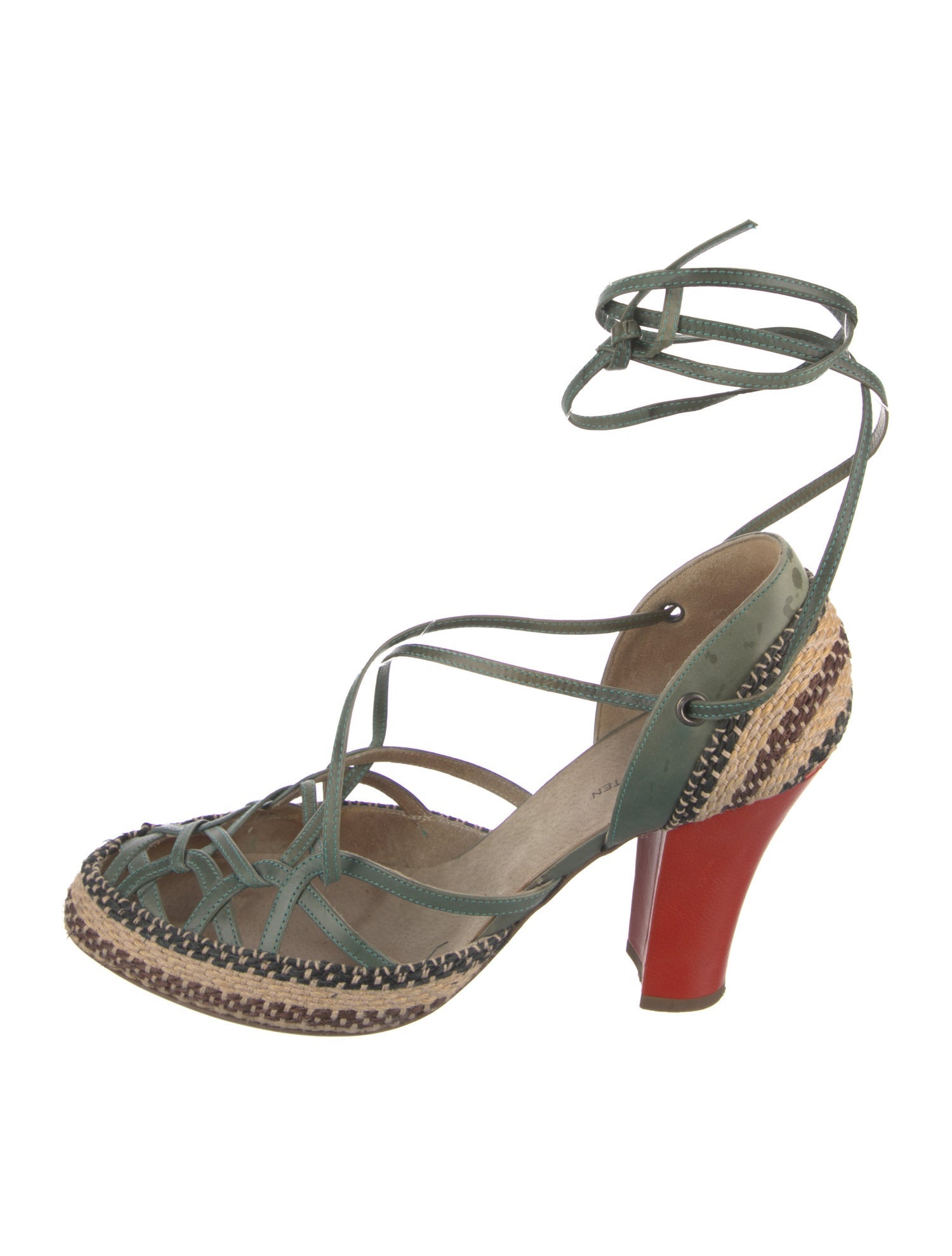 Dries Van Noten Leather Animal Print T-Strap Pumps