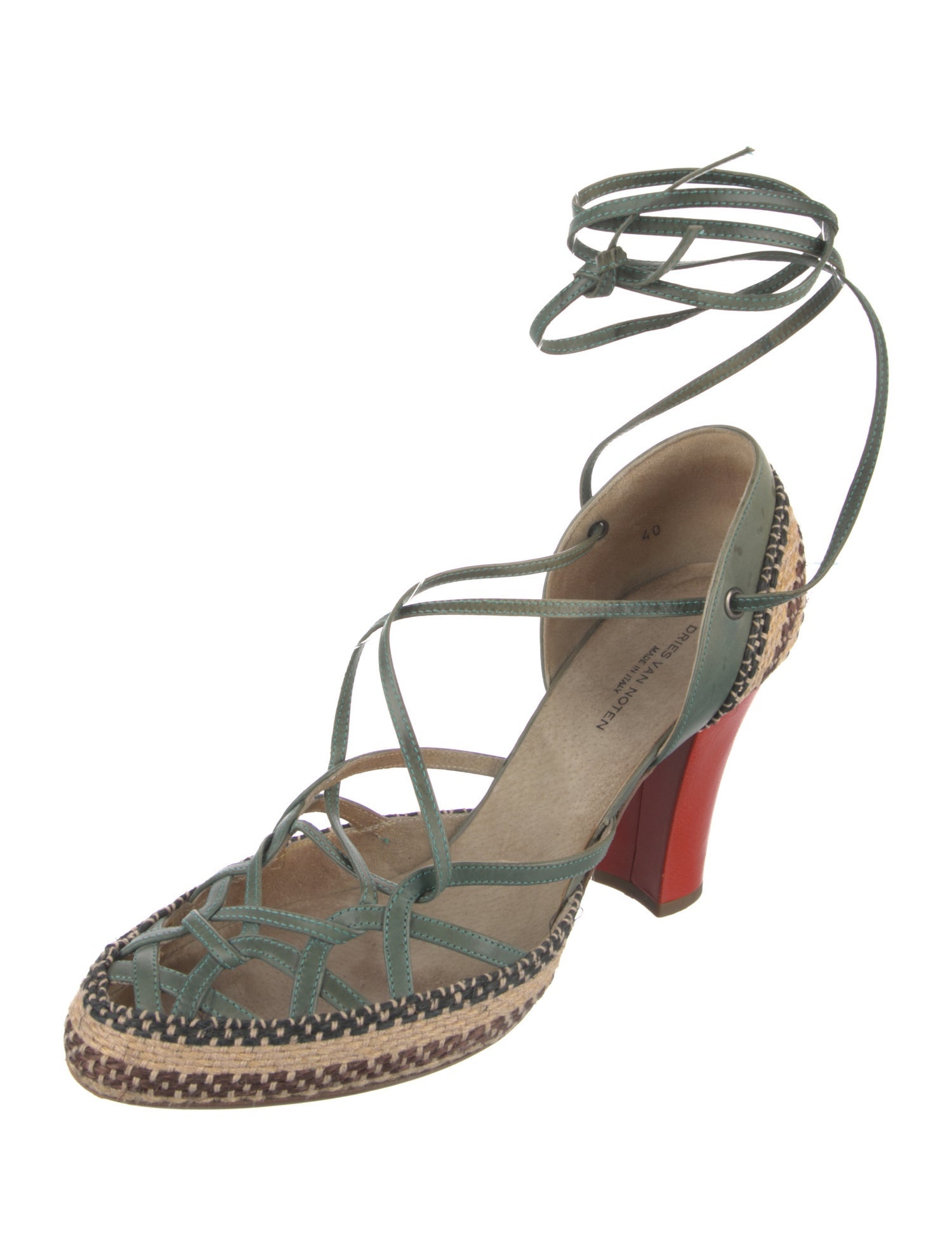 Dries Van Noten Leather Animal Print T-Strap Pumps