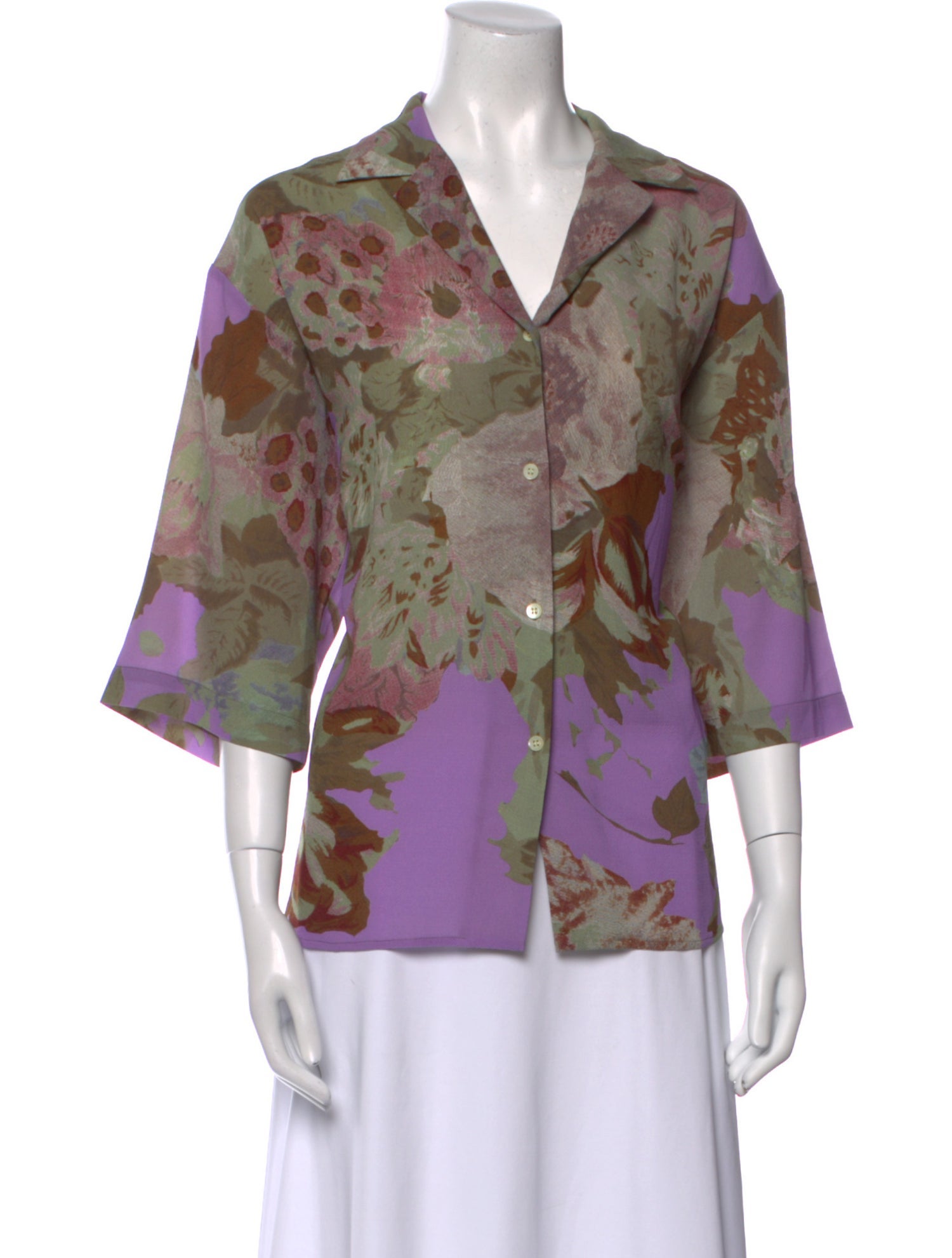 Dries Van Noten Floral Print V-Neck Blouse
