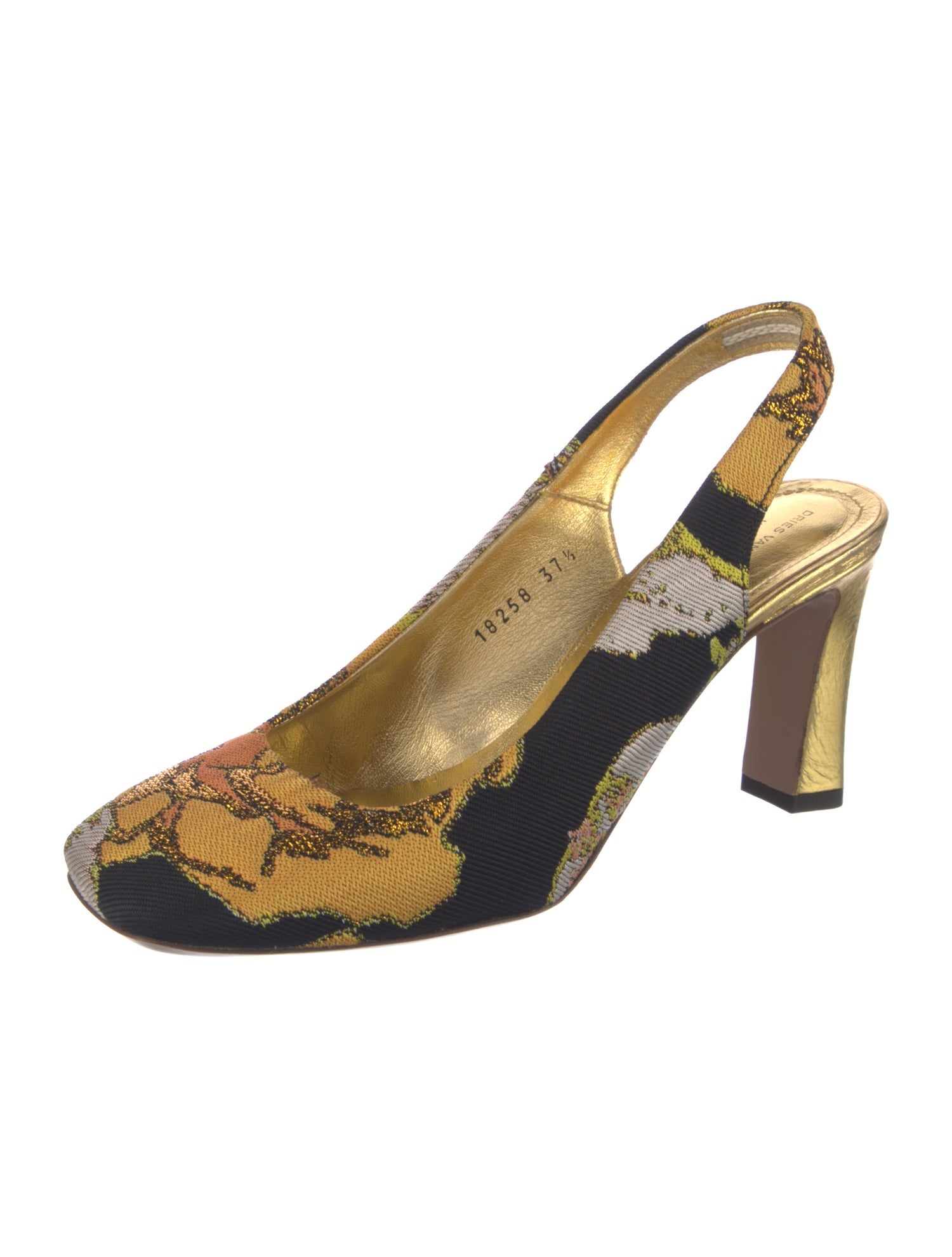 Dries Van Noten Printed Embroidered Accent Slingback Pumps