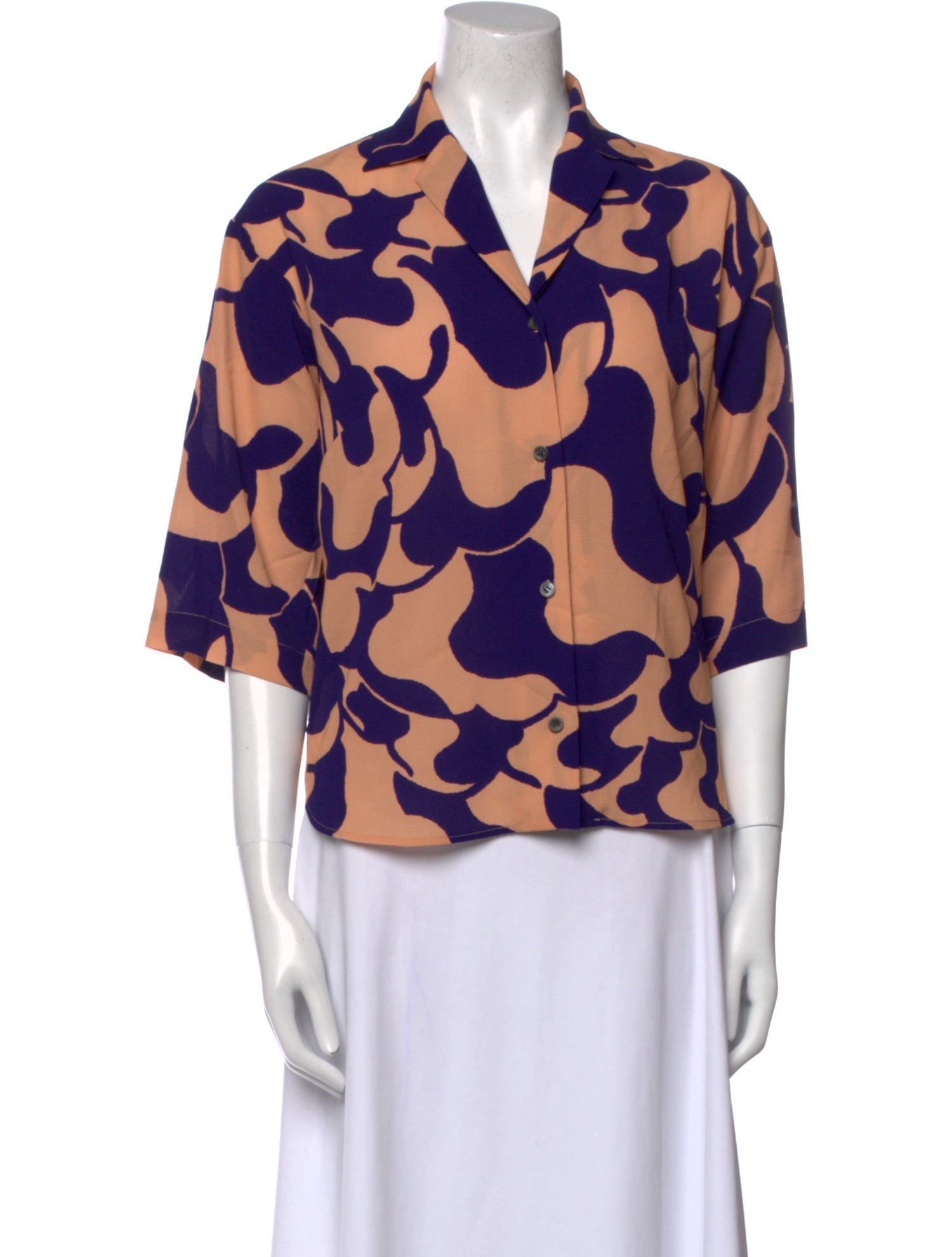 Dries Van Noten Printed Three-Quarter Sleeve Blouse
