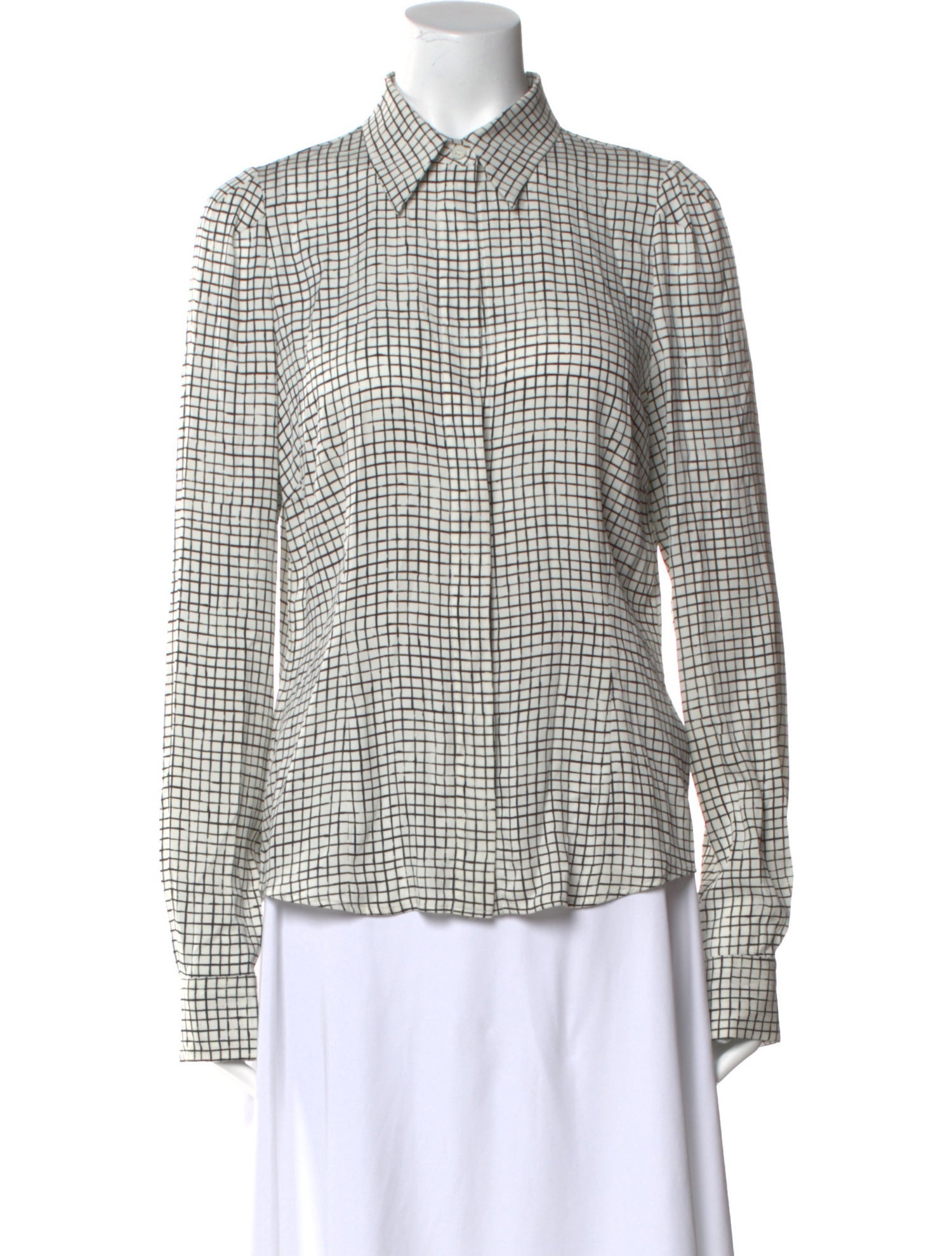 Dries Van Noten Silk Plaid Print Button-Up Top