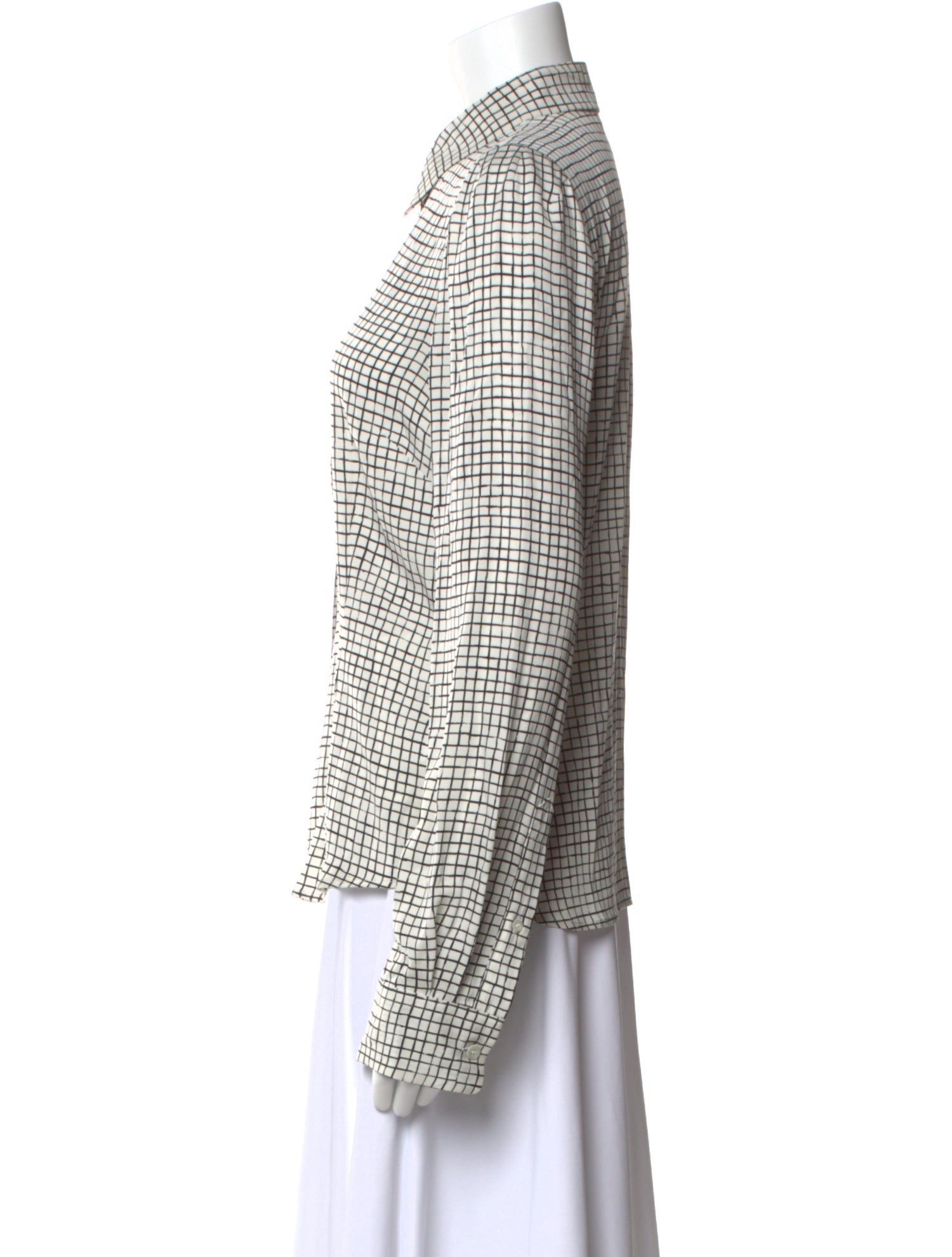 Dries Van Noten Silk Plaid Print Button-Up Top