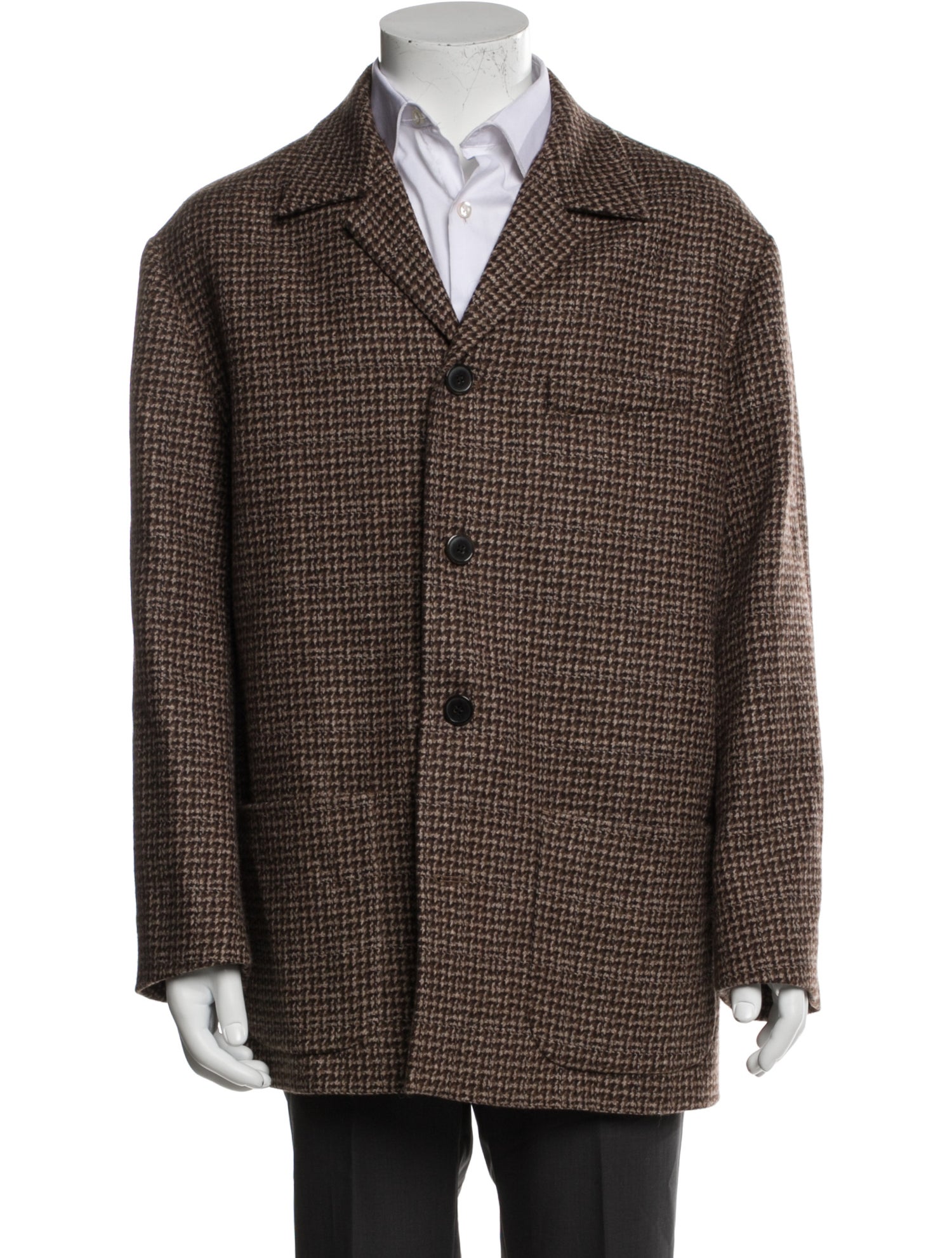 Dries Van Noten Wool Tweed Pattern Peacoat