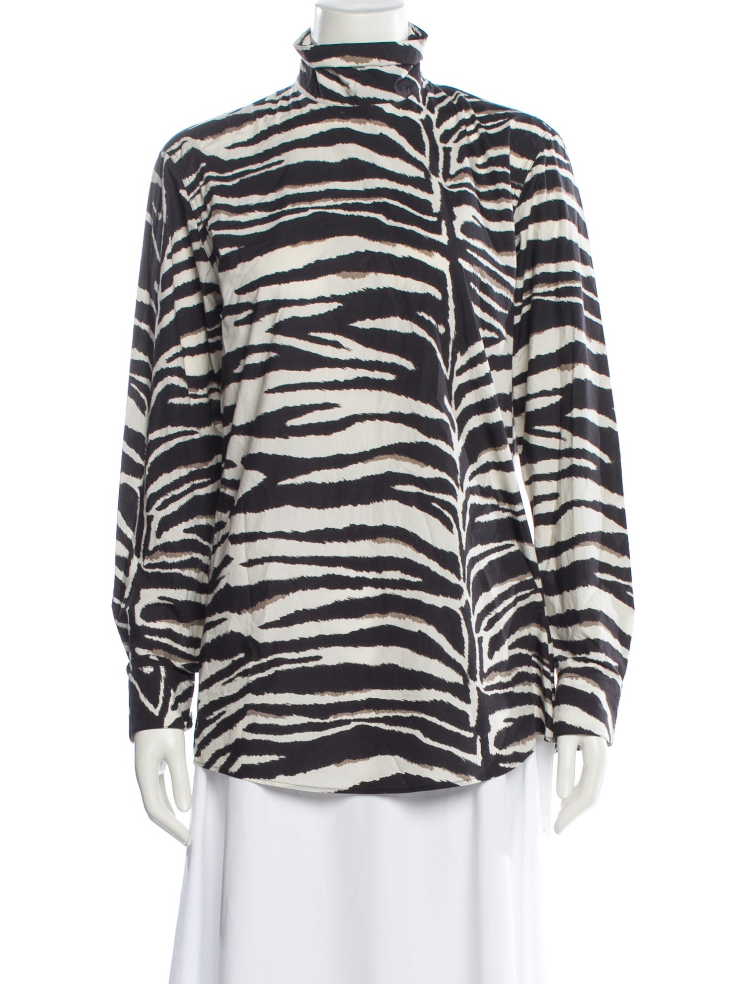 Dries Van Noten Animal Print Mock Neck Button-Up Top