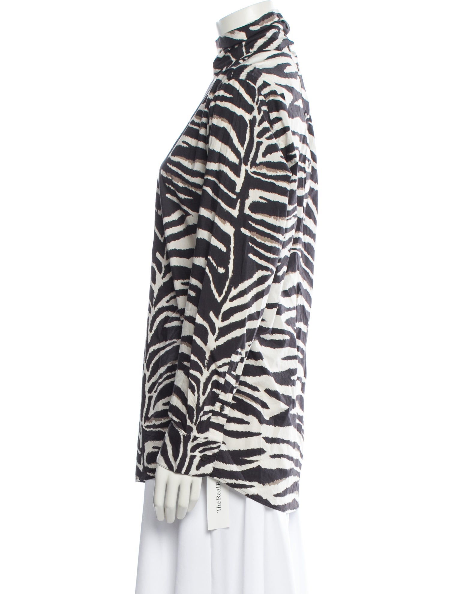 Dries Van Noten Animal Print Mock Neck Button-Up Top