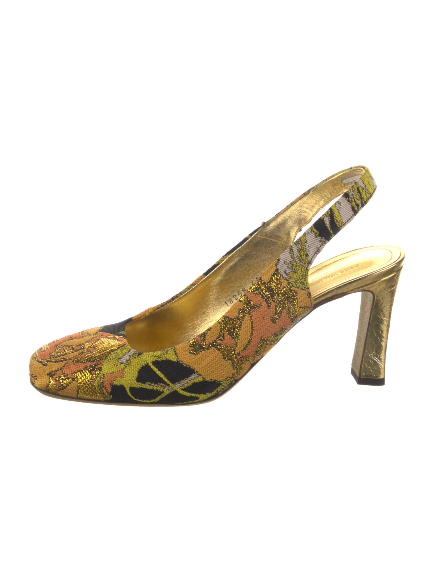 Dries Van Noten Printed Embroidered Accent Slingback Pumps
