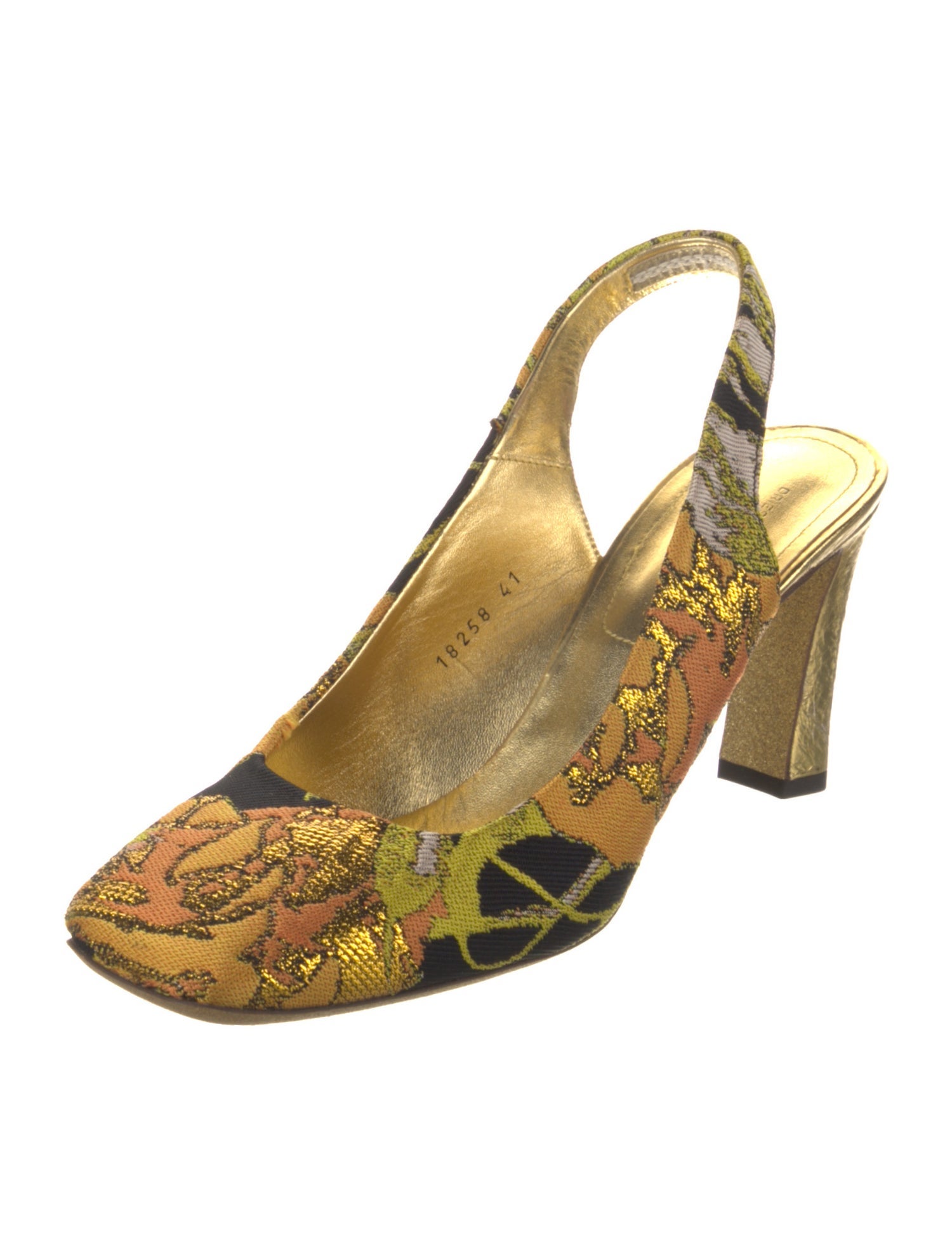 Dries Van Noten Printed Embroidered Accent Slingback Pumps