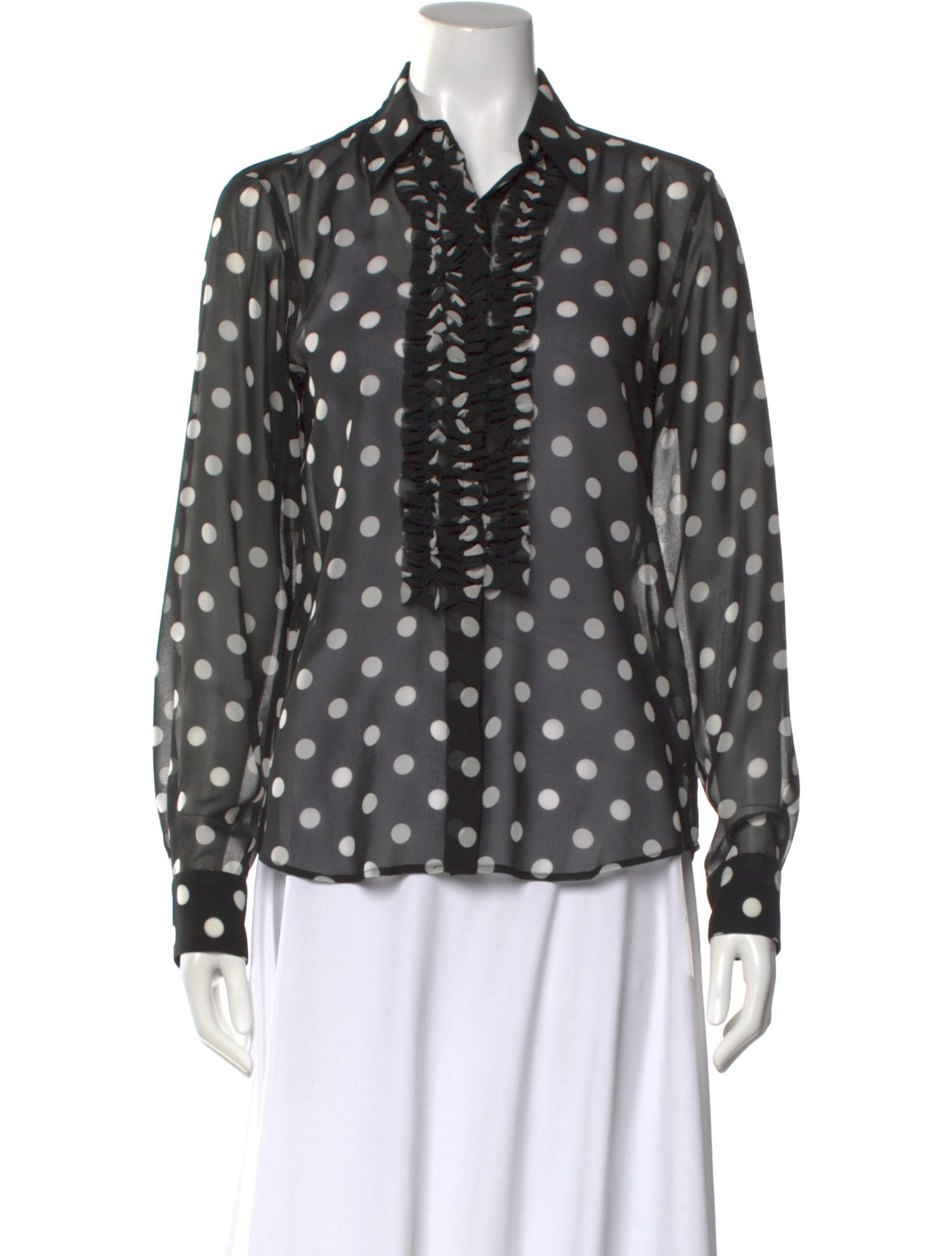 Dries Van Noten Polka Dot Print Long Sleeve Button-Up Top