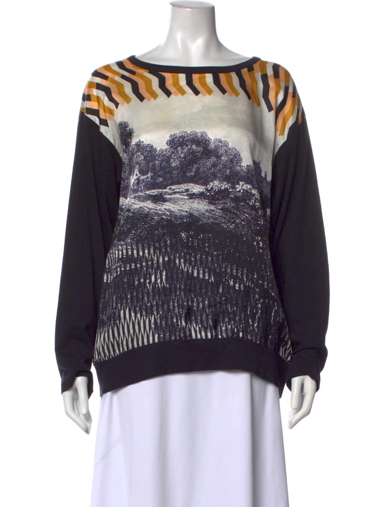 Dries Van Noten Graphic Print Bateau Neckline Top