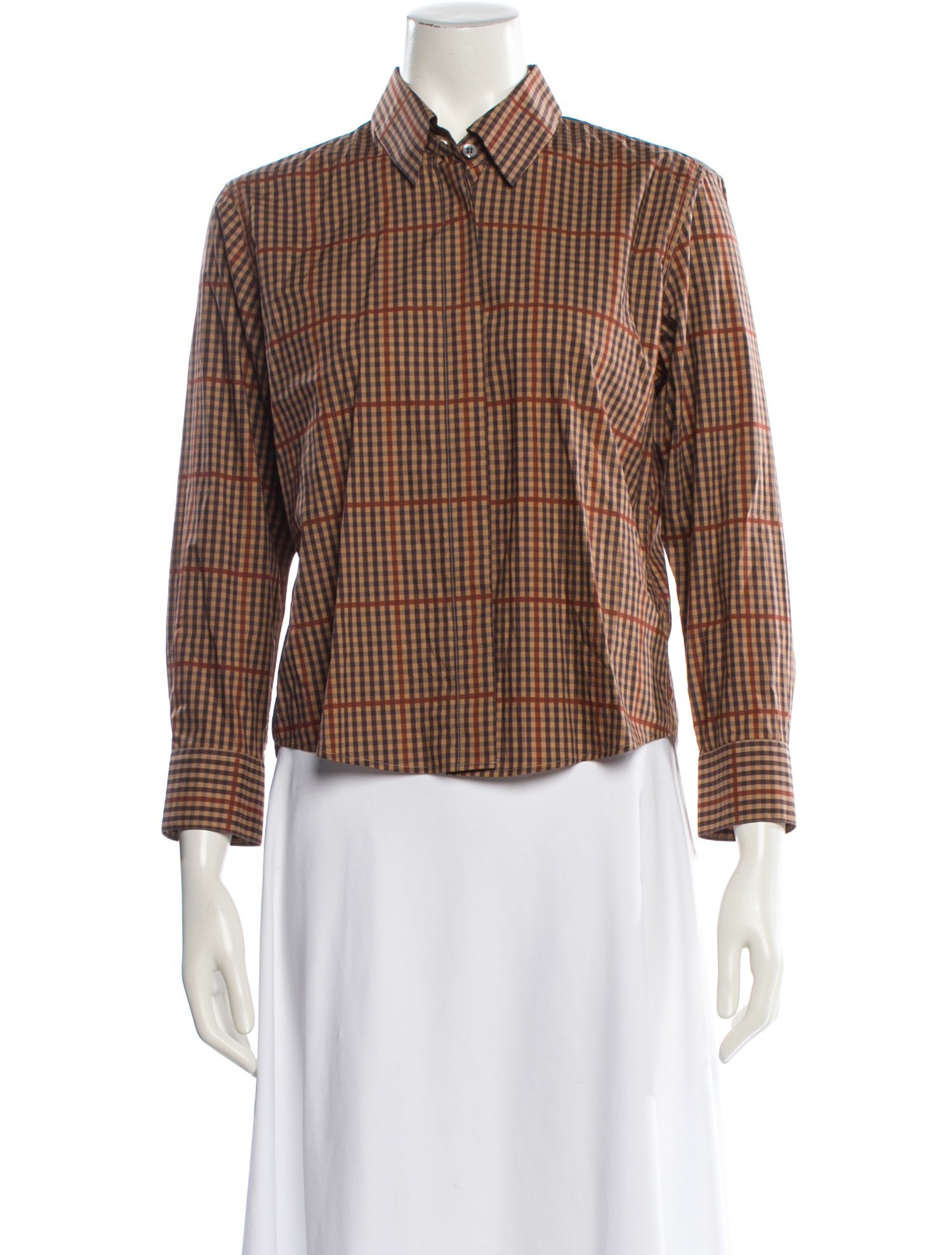 Dries Van Noten Plaid Print Long Sleeve Blouse