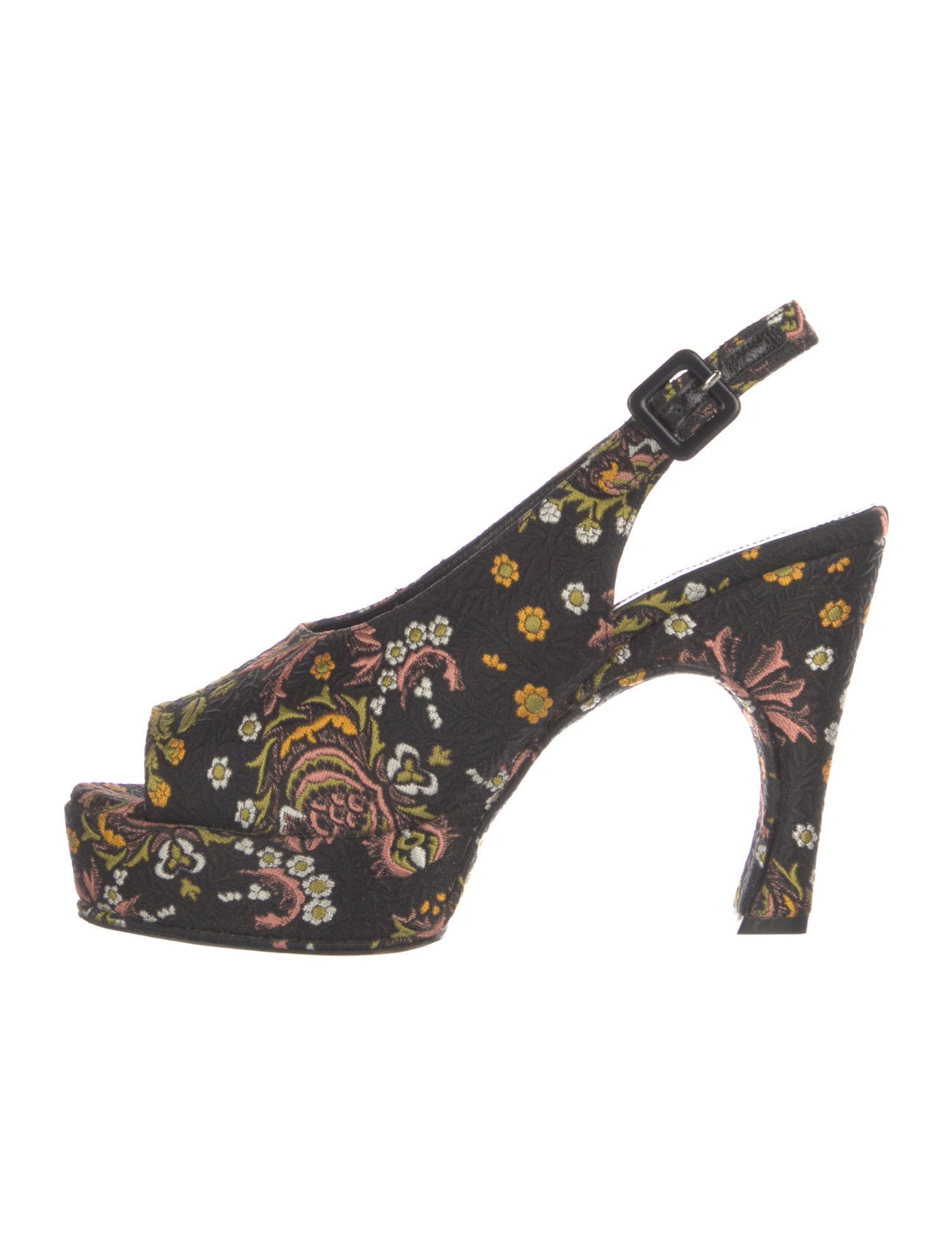 Dries Van Noten Floral Print Embroidered Accent Slingback Pumps