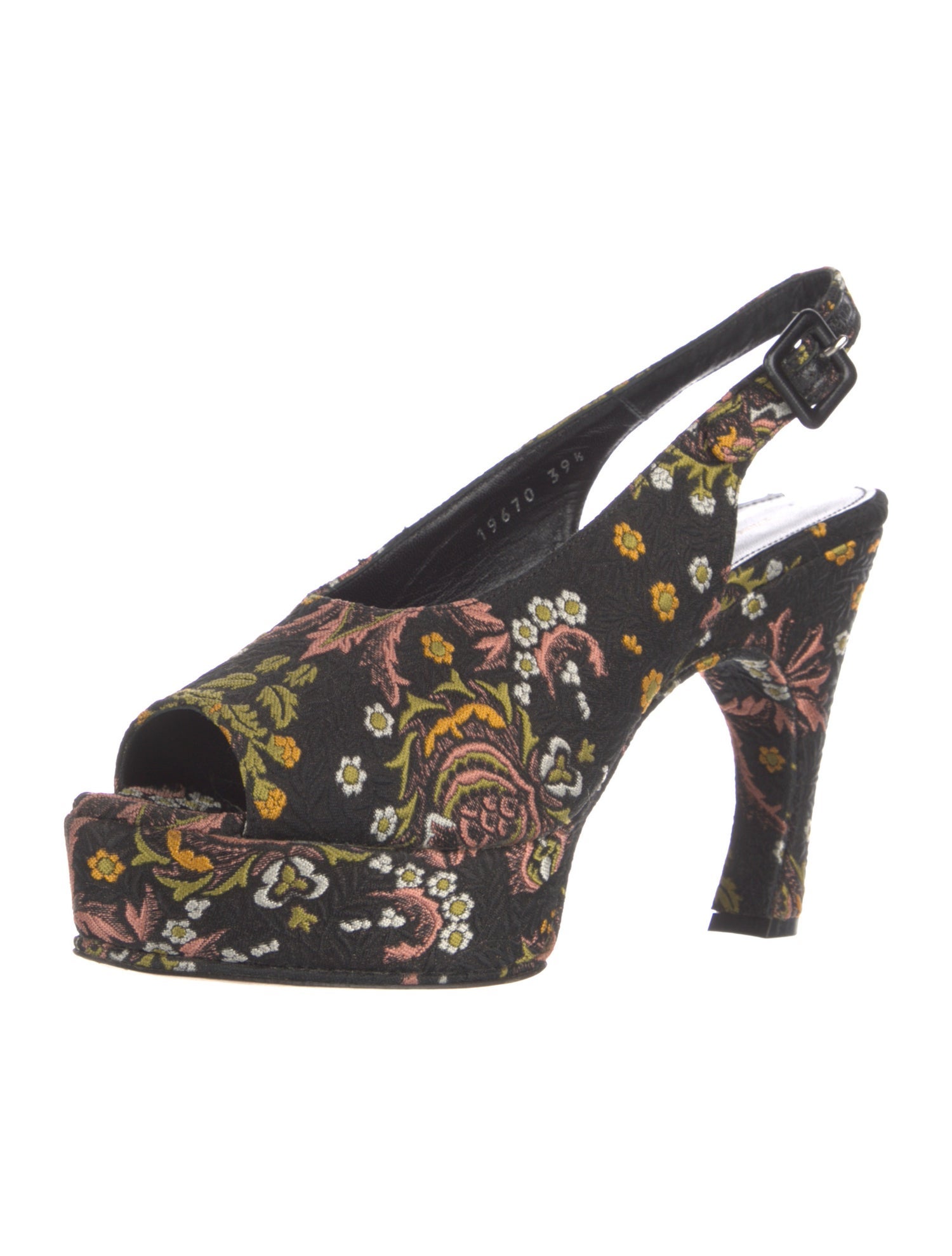 Dries Van Noten Floral Print Embroidered Accent Slingback Pumps