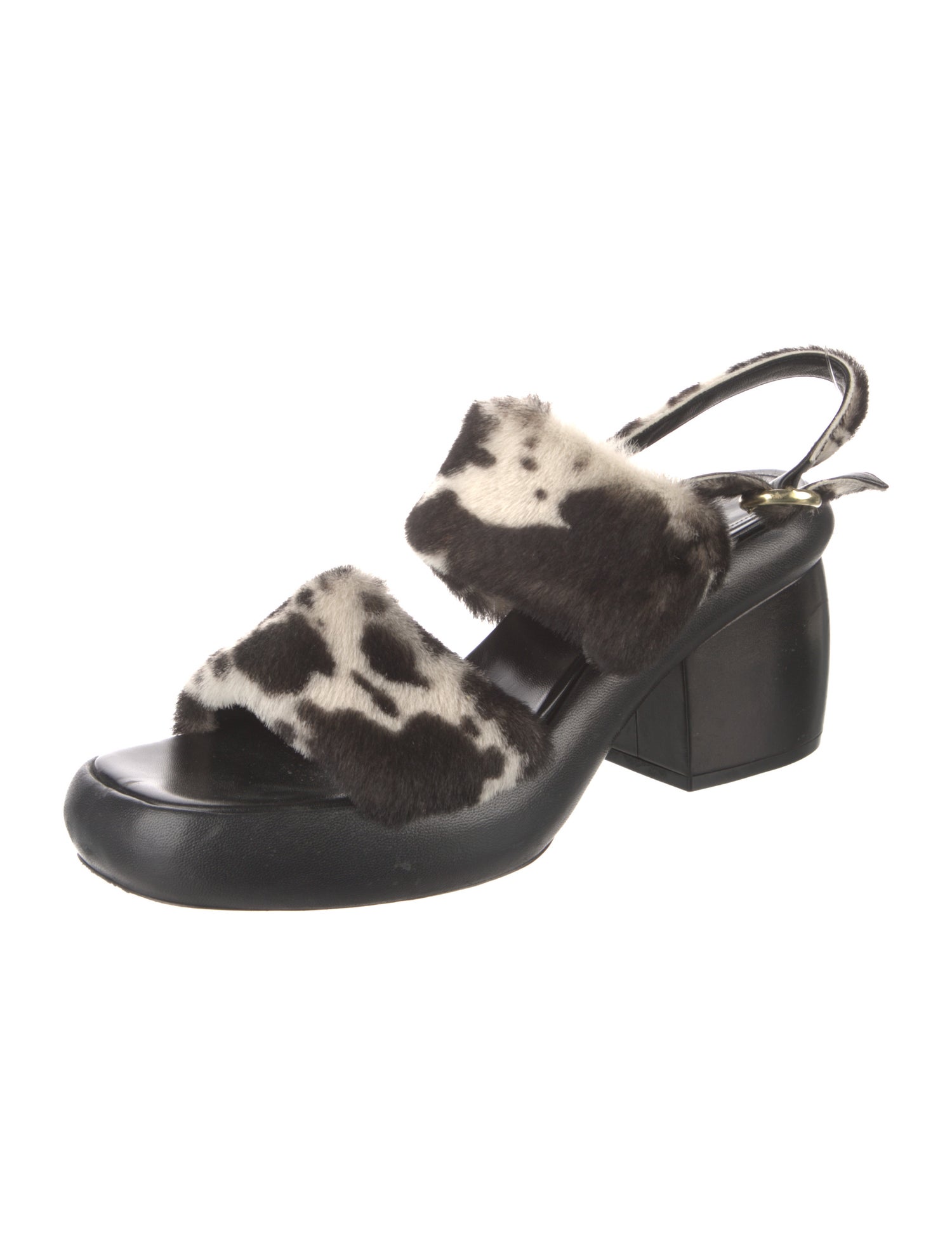 Dries Van Noten Lamb Fur Animal Print Slingback Sandals