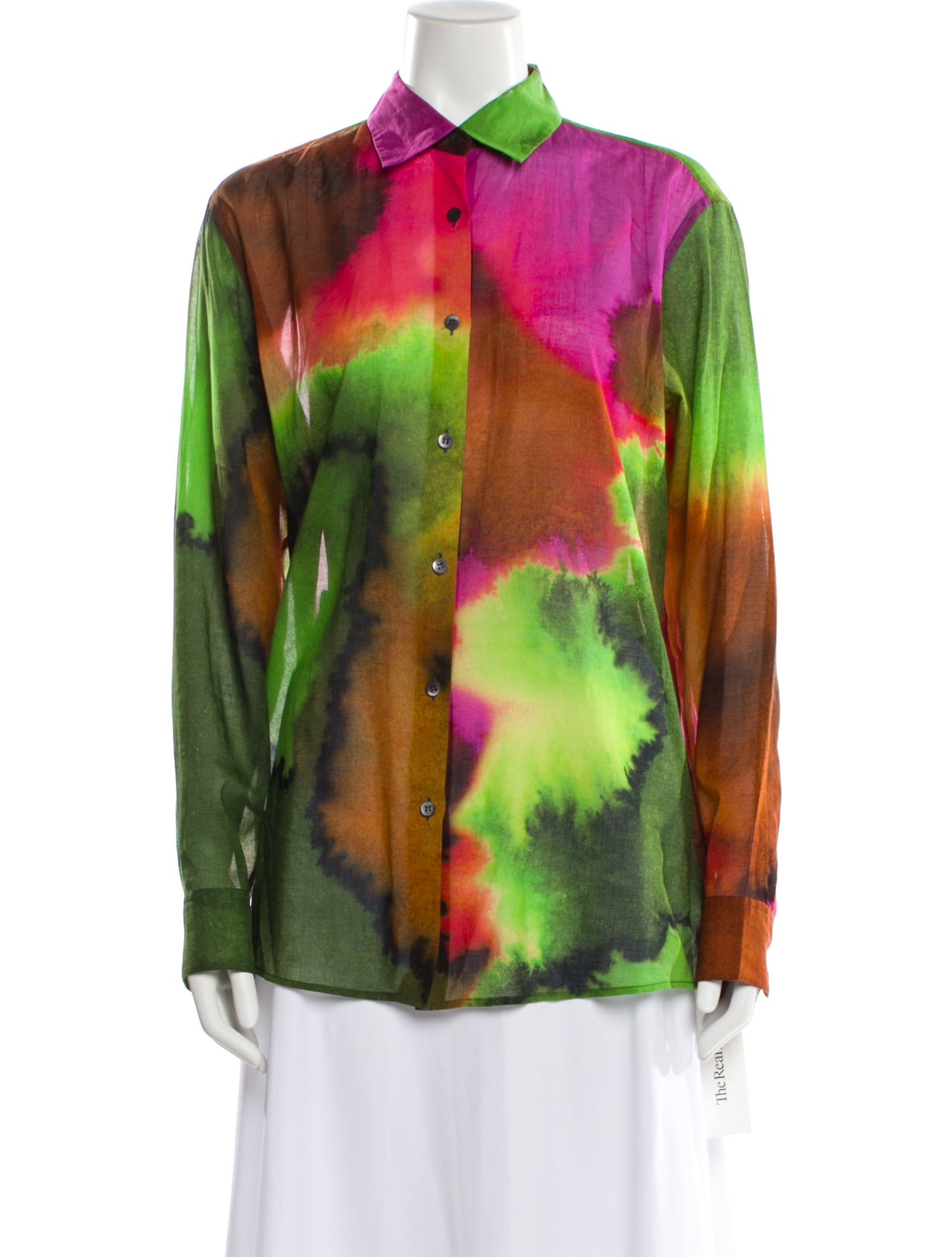 Dries Van Noten Tie-Dye Print Long Sleeve Button-Up Top