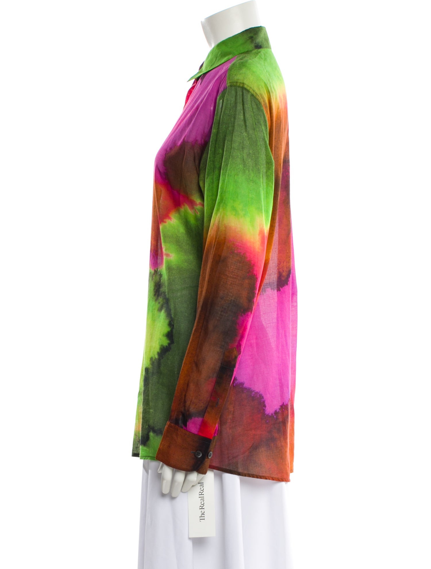 Dries Van Noten Tie-Dye Print Long Sleeve Button-Up Top