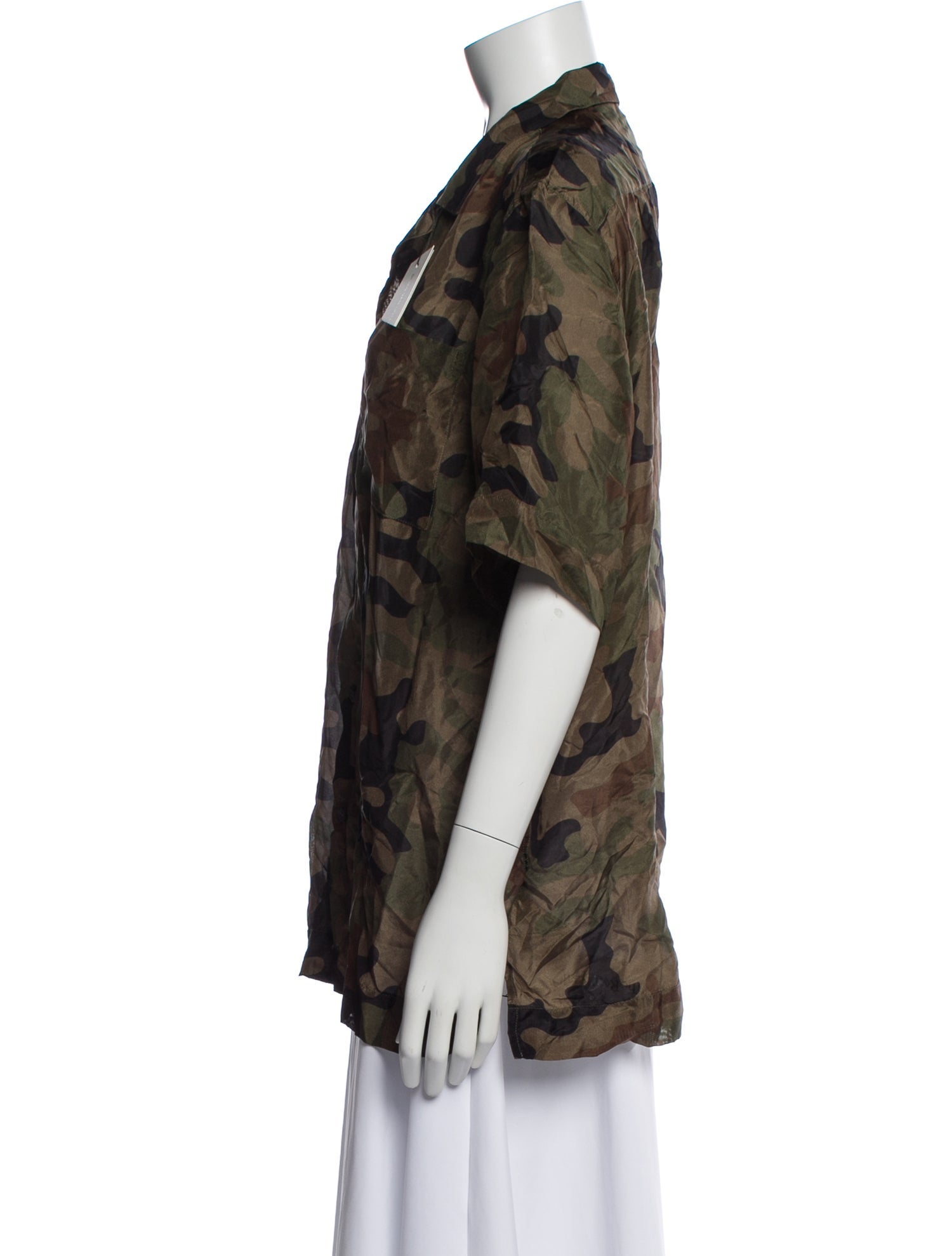 Dries Van Noten Silk Camouflage Print Button-Up Top w/ Tags