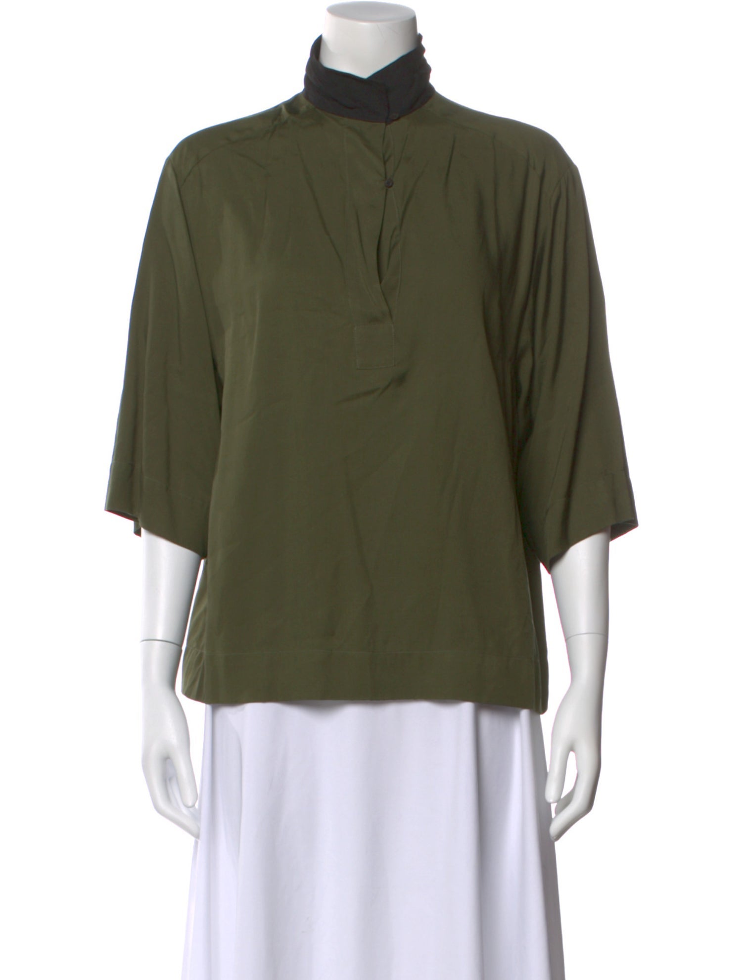 Dries Van Noten Mock Neck Three-Quarter Sleeve Blouse