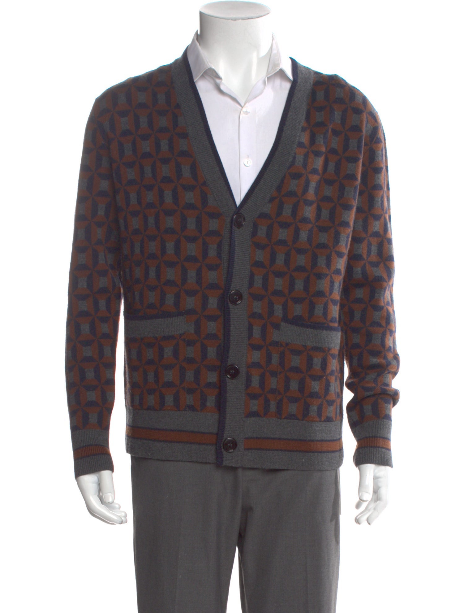 Dries Van Noten Merino Wool Plaid Print Cardigan