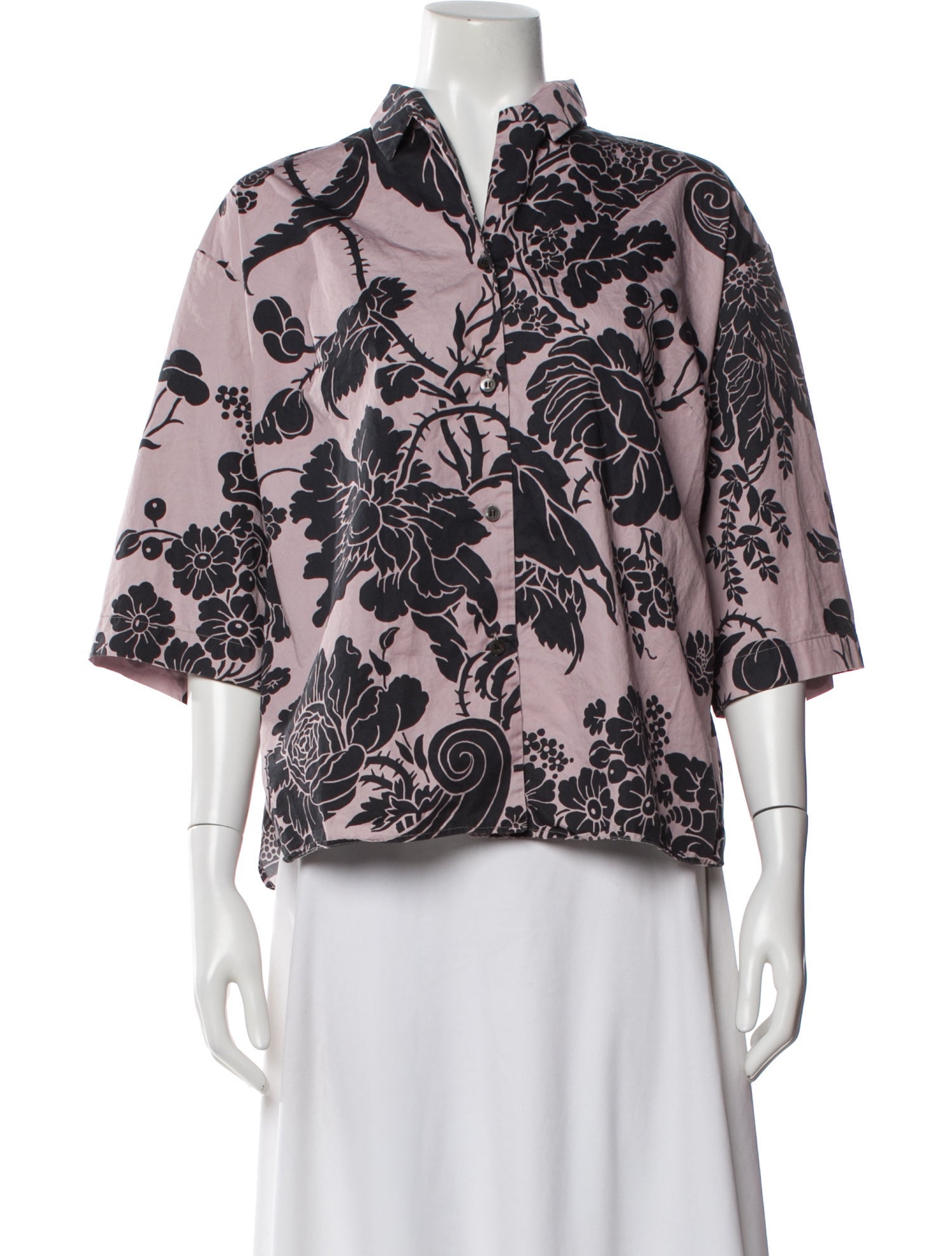 Dries Van Noten Floral Print Three-Quarter Sleeve Blouse