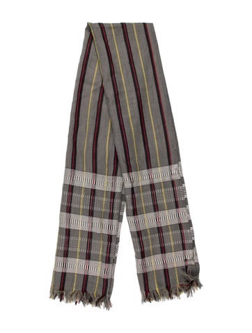 Pre-owned Dries Van Noten Wool Striped Scarf In Gray