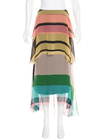 Dries Van Noten 2015 Striped Silk Skirt