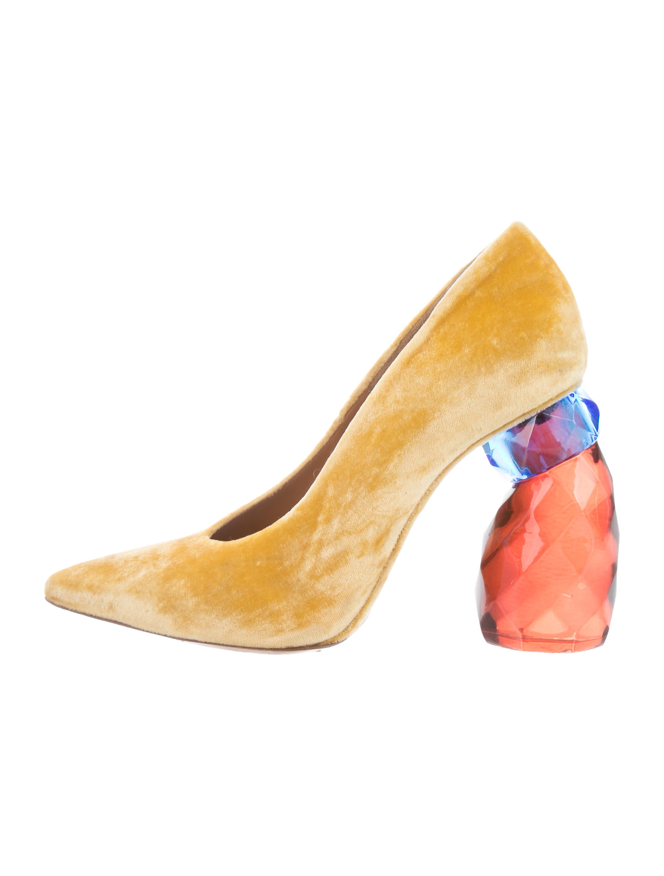 Velvet Pumps - Yellow Pumps, Shoes 