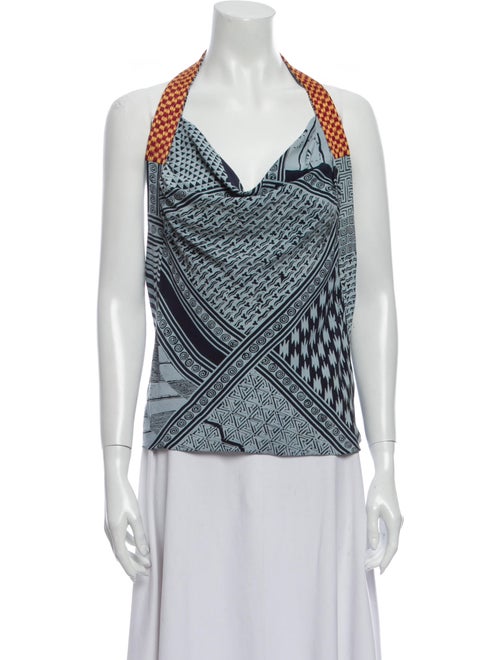 Dries Van Noten Silk Printed Top Blue