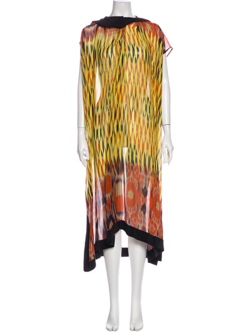 Dries Van Noten Silk Midi Length Dress Yellow