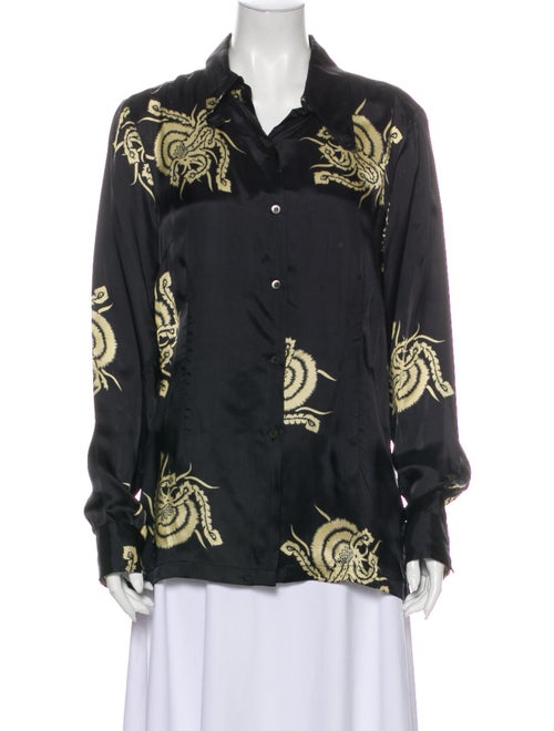 Dries Van Noten Printed Long Sleeve Button-Up Top
