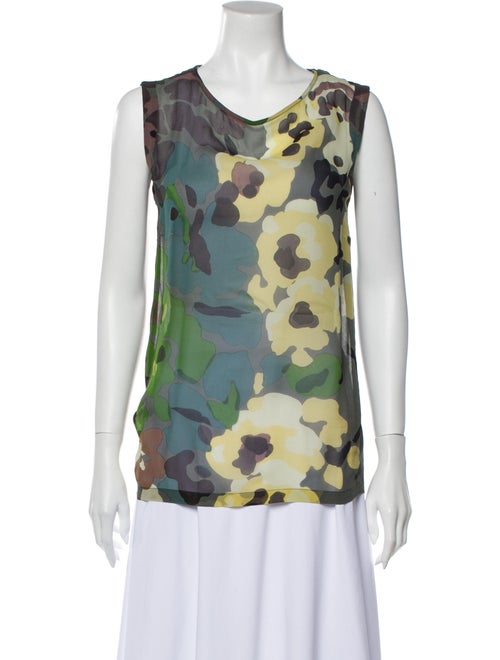 Dries Van Noten Floral Print Scoop Neck Top Green