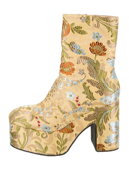 Dries Van Noten Floral Print Boots Yellow