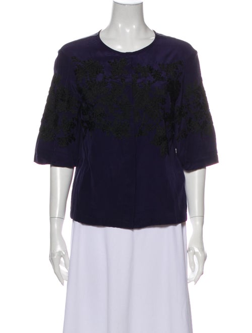 Dries Van Noten Silk Crew Neck Top Blue