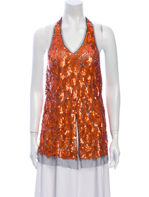 Dries Van Noten Printed Halterneck Top Orange